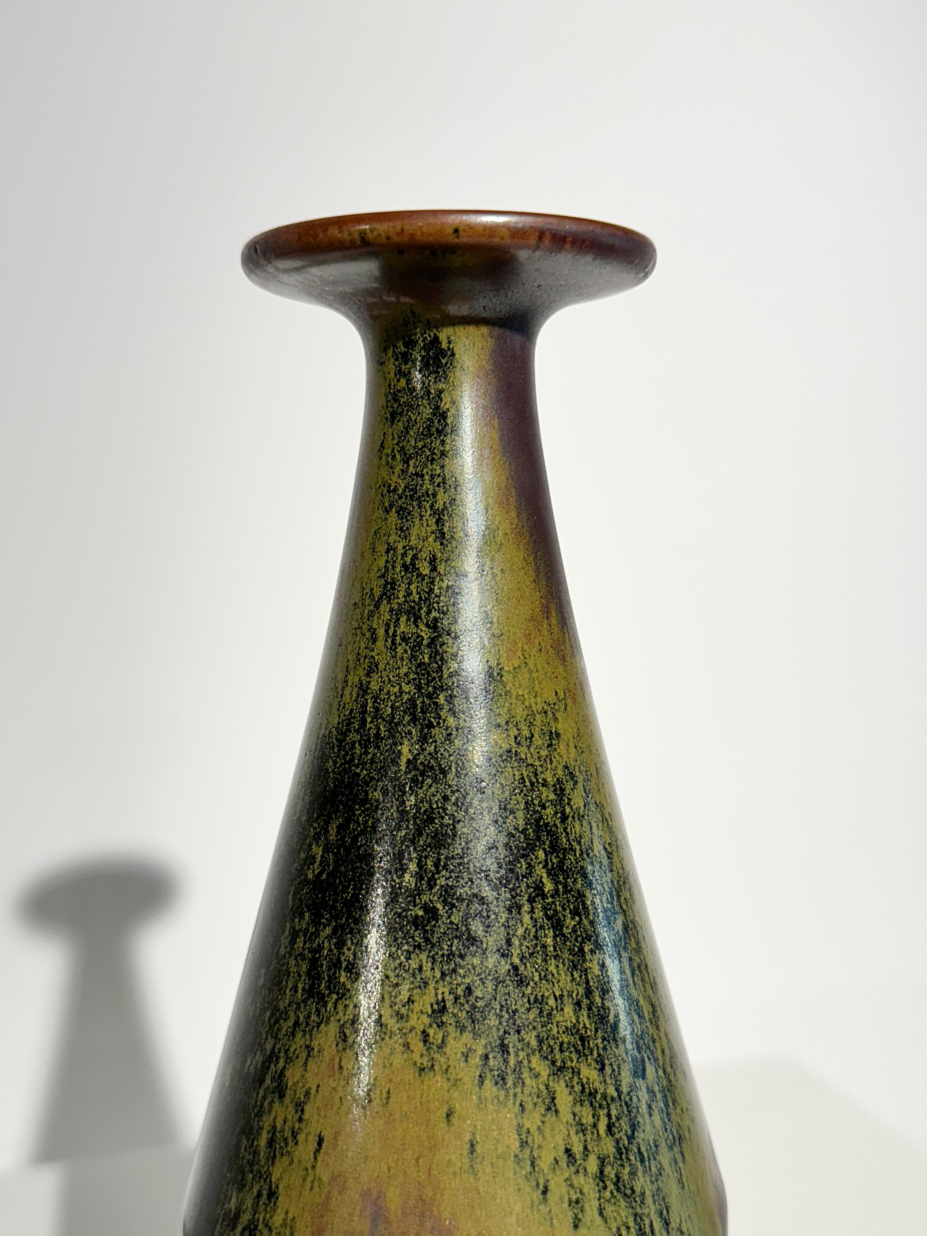 Mid-20th Century Unique Stig Lindberg Vase Gustavsberg Stoneware Checker Pattern Glaze 1960s For Sale