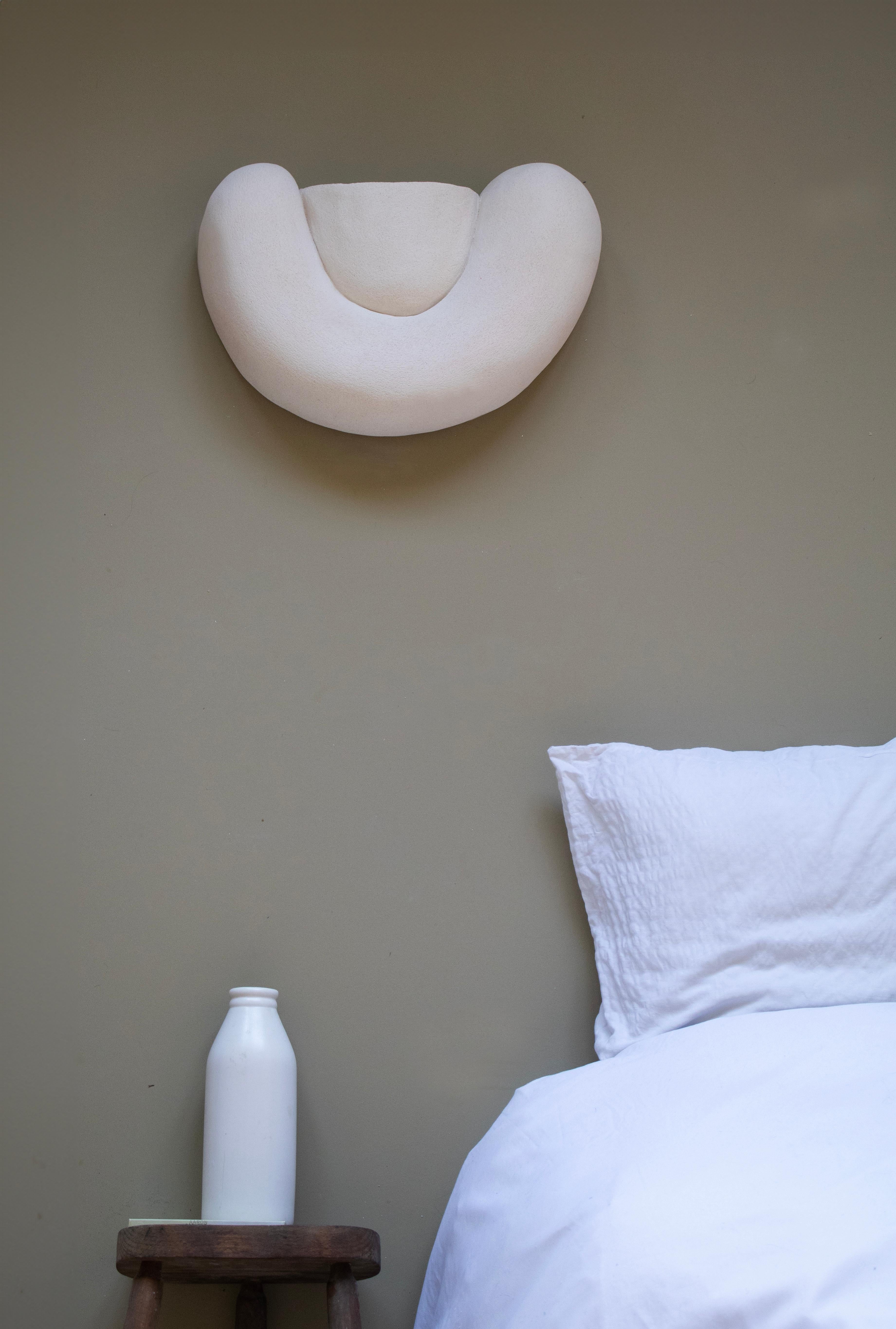 Unique Stoneware Aurore Wall Light 02 by Alice Lahana Studio
Dimensions:  D 12 x W 26 x H 42 cm
Materials: White stoneware.
Weight: 8 kg.

Handcrafted in our workshops, Aurore is a wall light made of chamotte stoneware. Its two elements merge