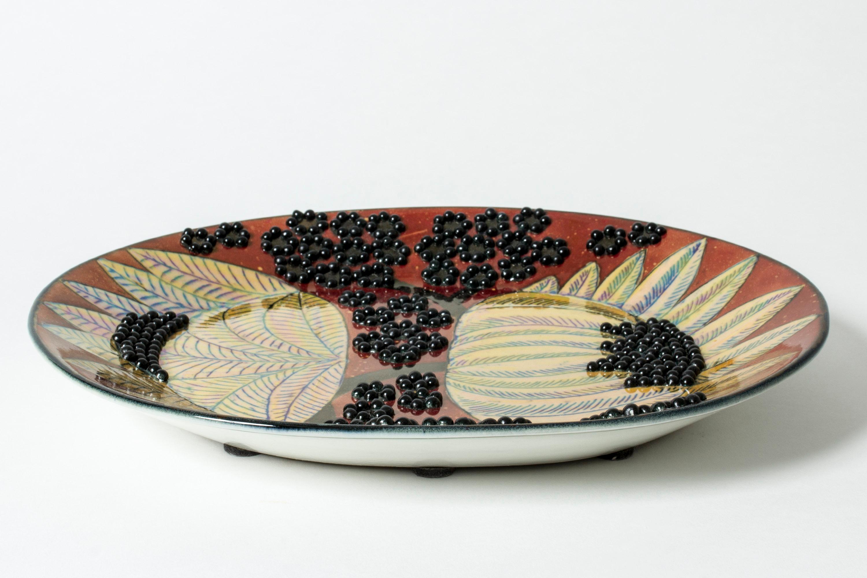 Glazed Unique Stoneware Platter by Birger Kaipiainen for Arabia, Finland, 1960s