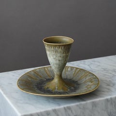 Unique Green Stoneware Vase by Carl-Harry Stalhane, Rorstrand, Sweden, 1950.