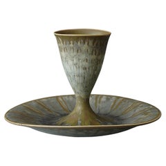 Einzigartige Vase aus grünem Steingut von Carl-Harry Stalhane, Rorstrand, Schweden, 1950.