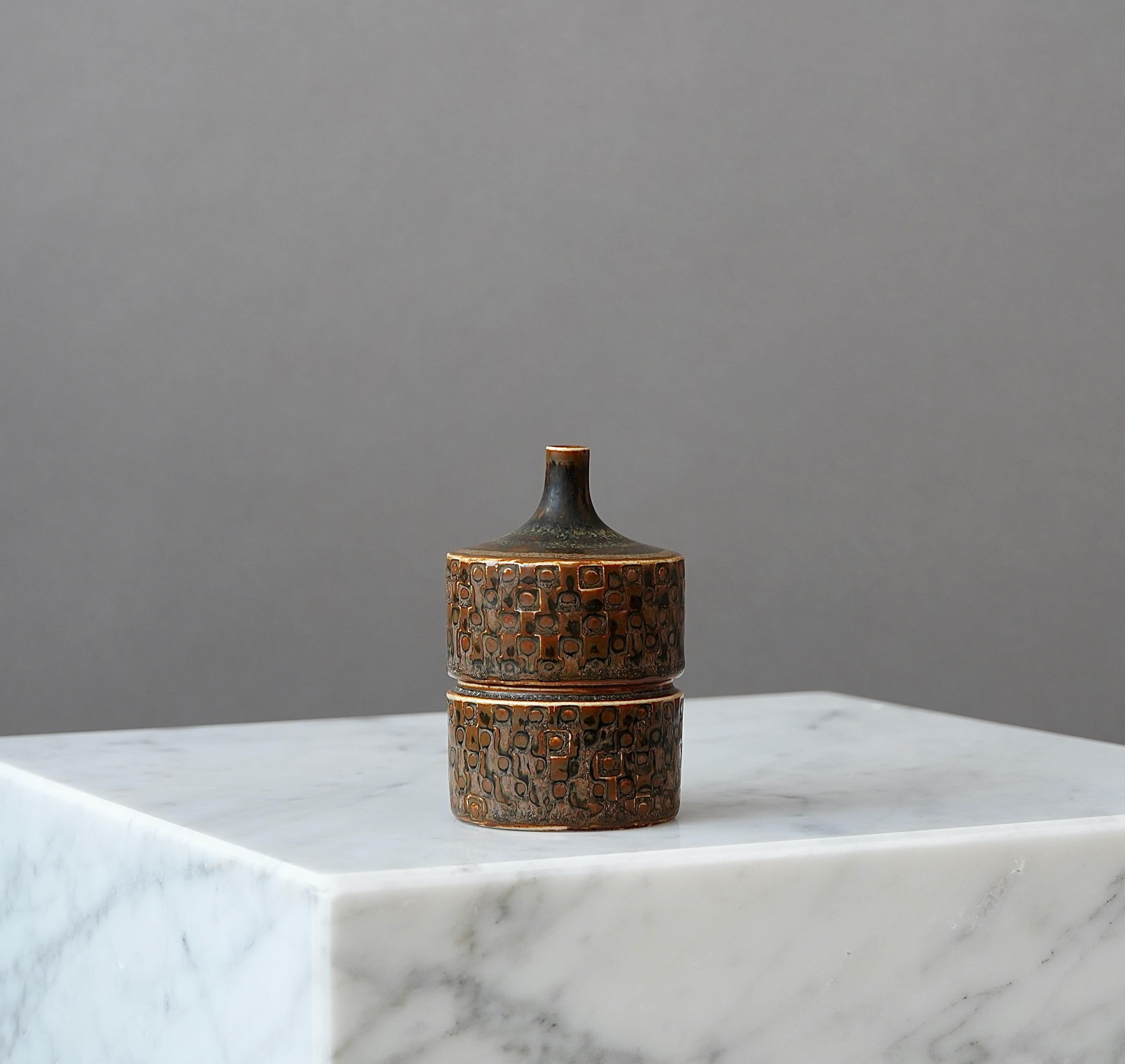 Turned Unique Stoneware Vase by Stig Lindberg for Gustavsberg Studio, Sweden, 1962 For Sale