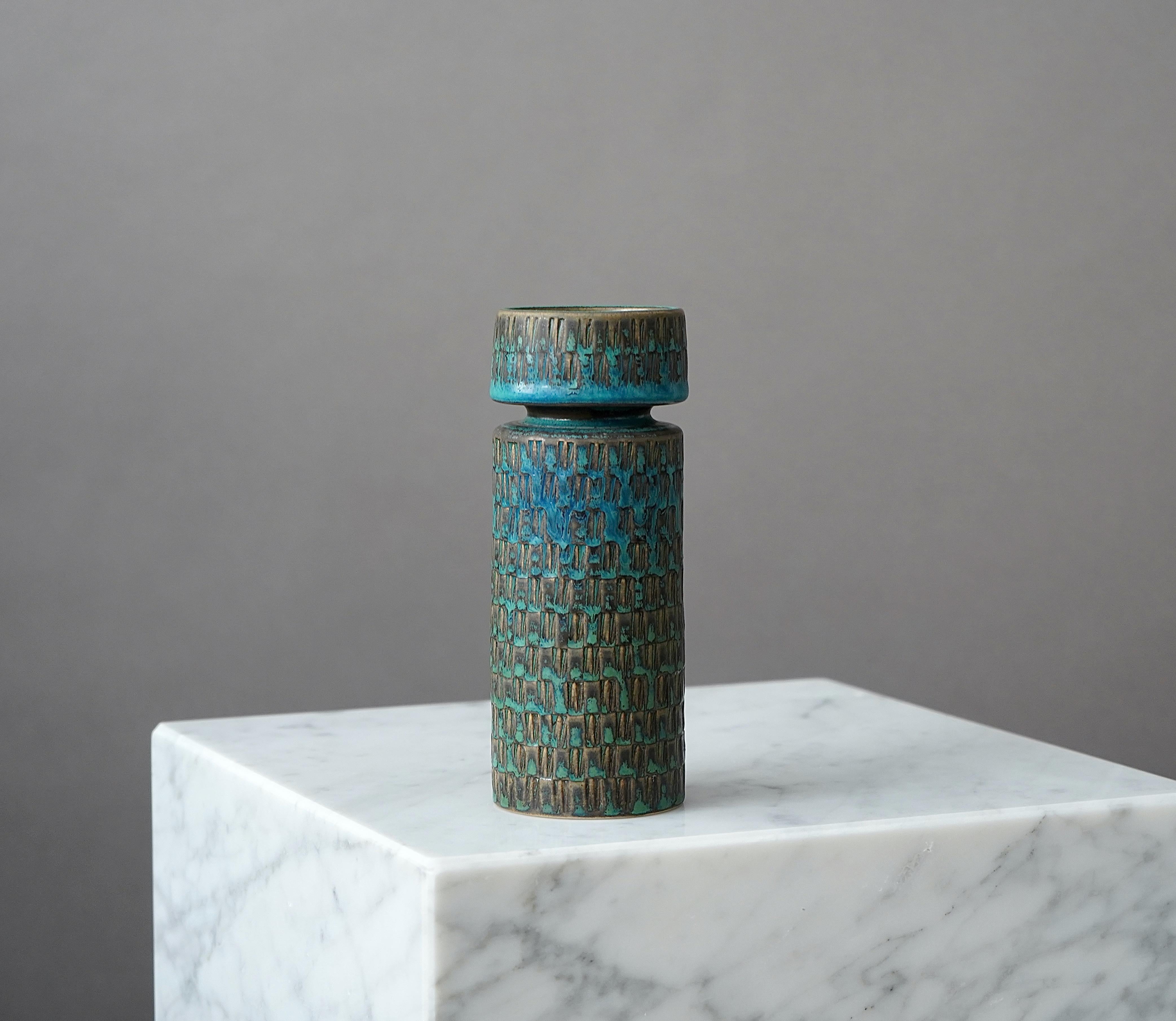 Ceramic Unique Stoneware Vase by Stig Lindberg for Gustavsberg Studio, Sweden, 1962 For Sale