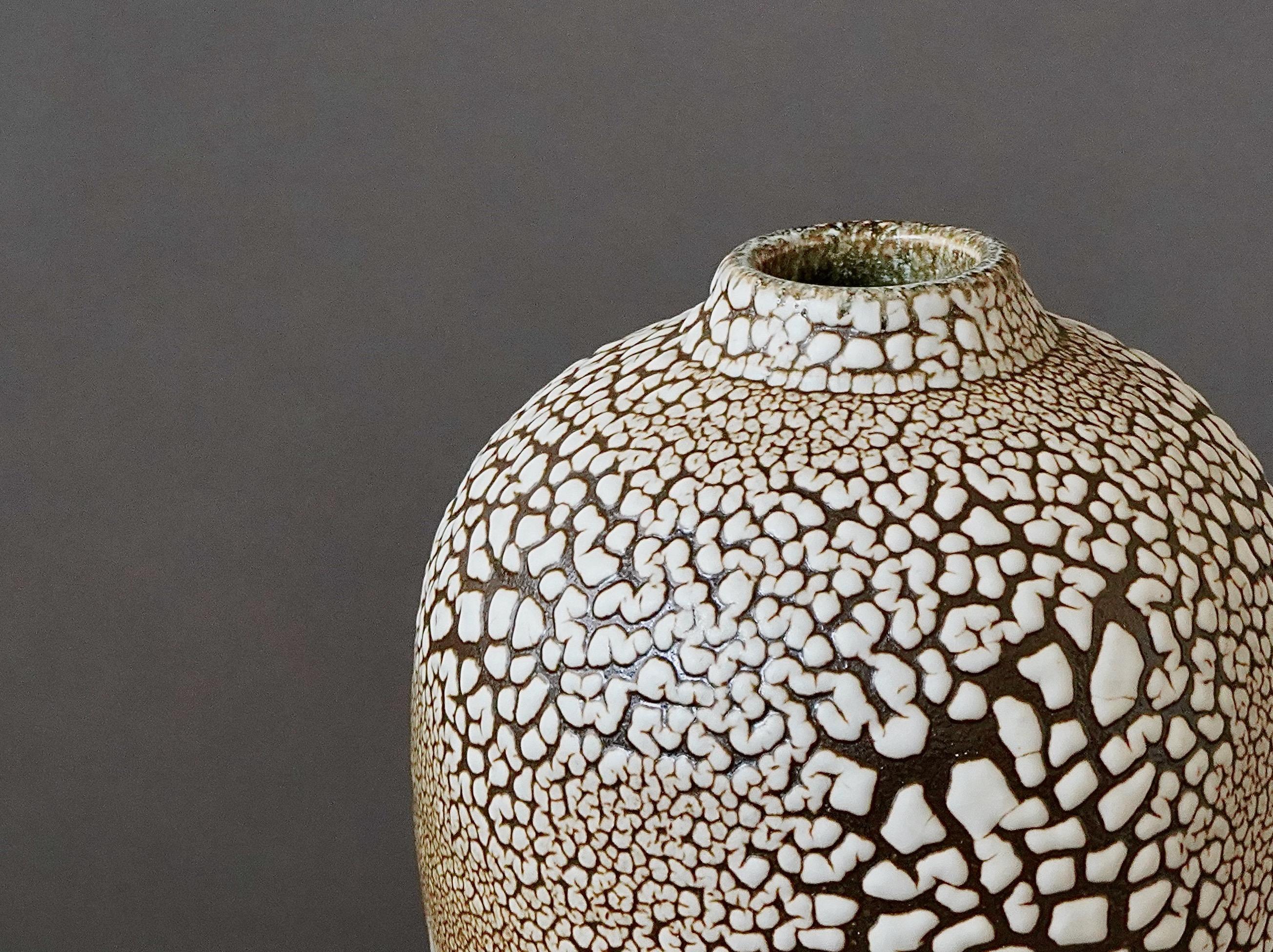 Turned Unique Stoneware Vase by Swedish Ceramist Rune Bergman For Sale