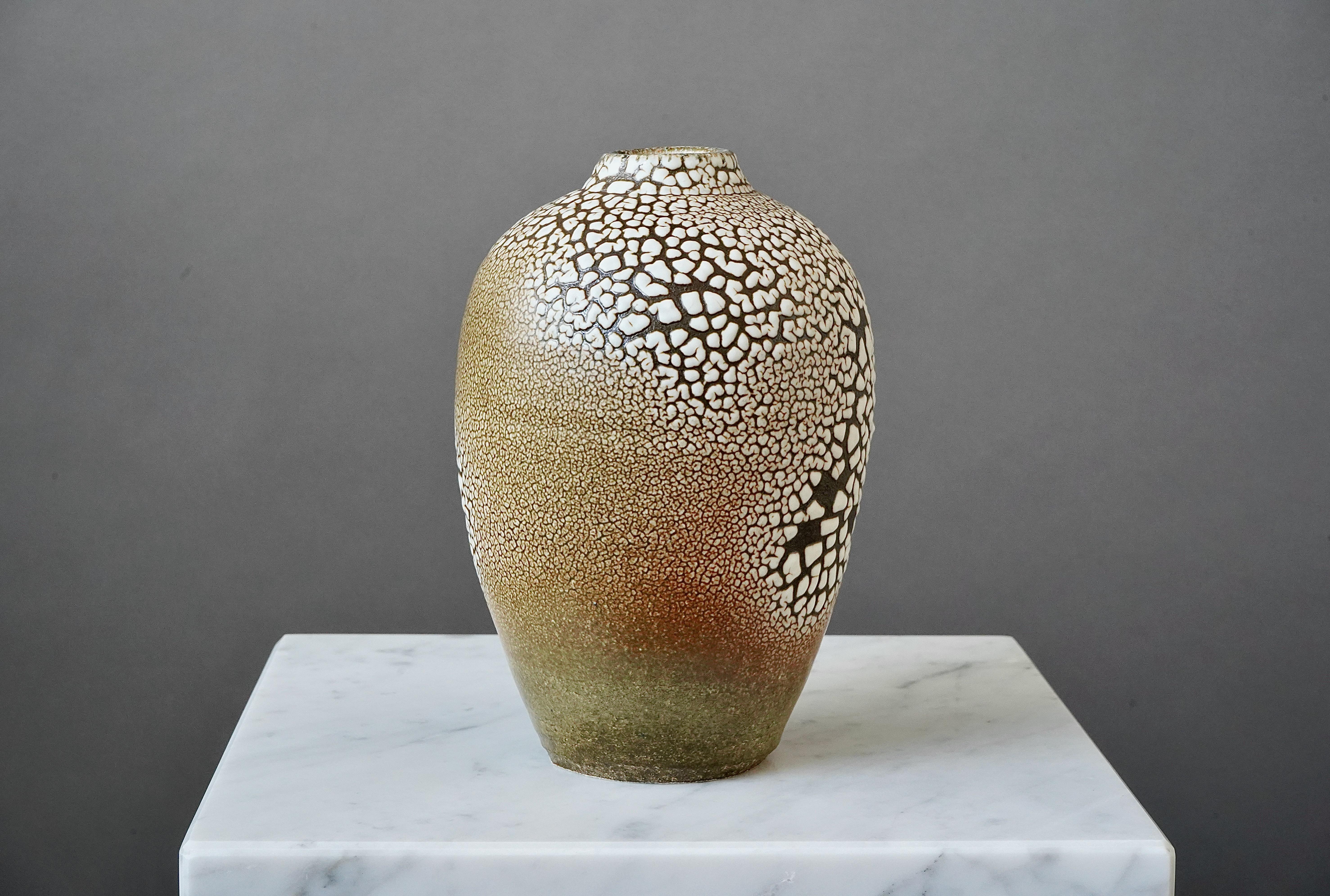 Ceramic Unique Stoneware Vase by Swedish Ceramist Rune Bergman For Sale