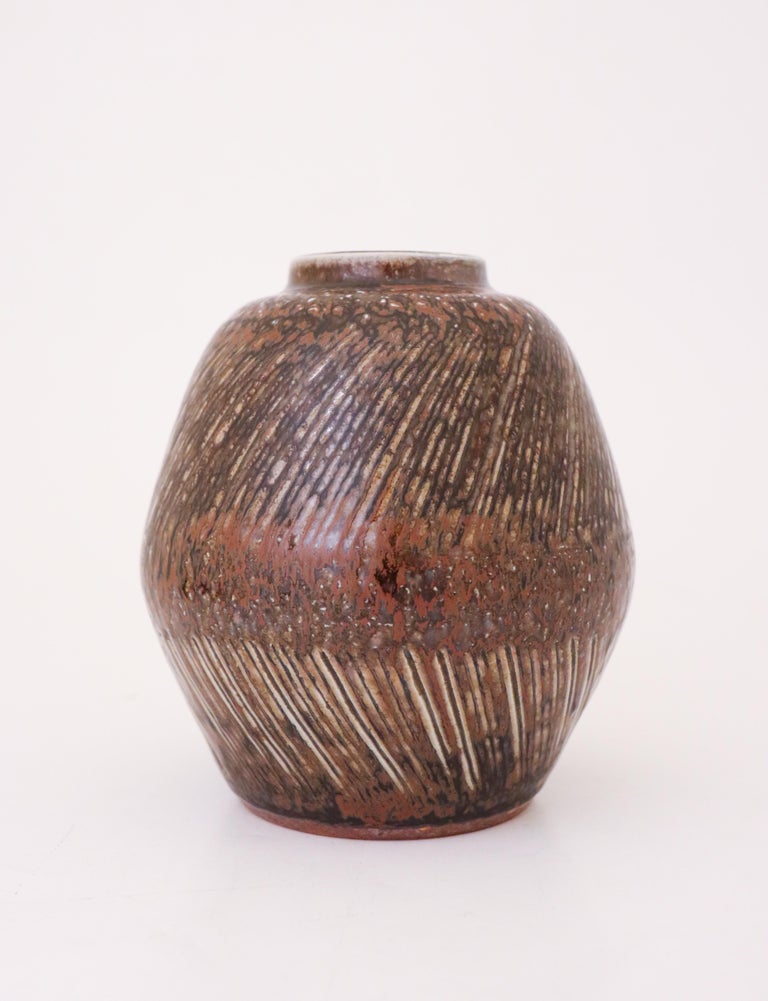 Unique Brown Ceramic vase - Carl-Harry Stålhane - Rörstrand - 1963