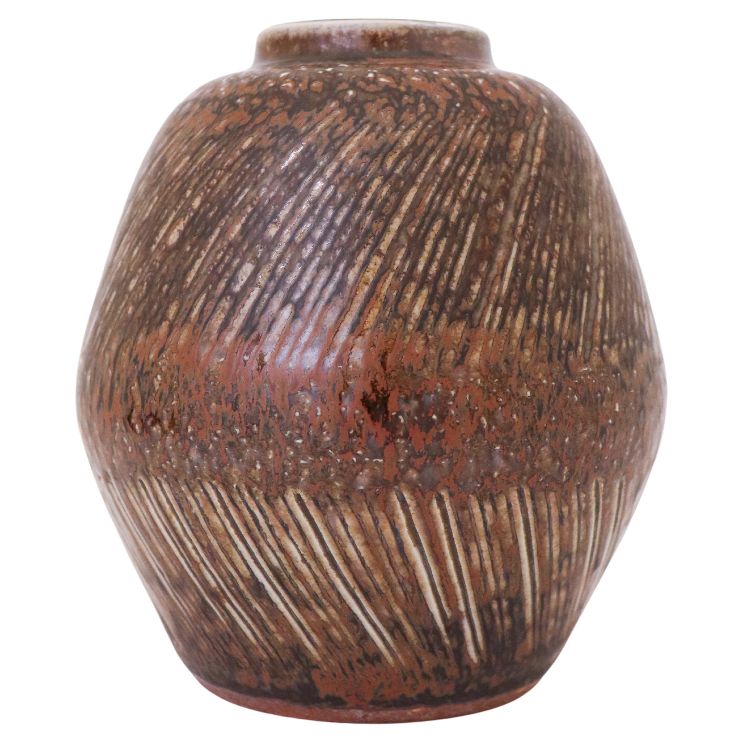 Unique Stoneware Vase, Carl-Harry Stålhane, Rörstrand, Mid-Century Vintage, 1963 For Sale