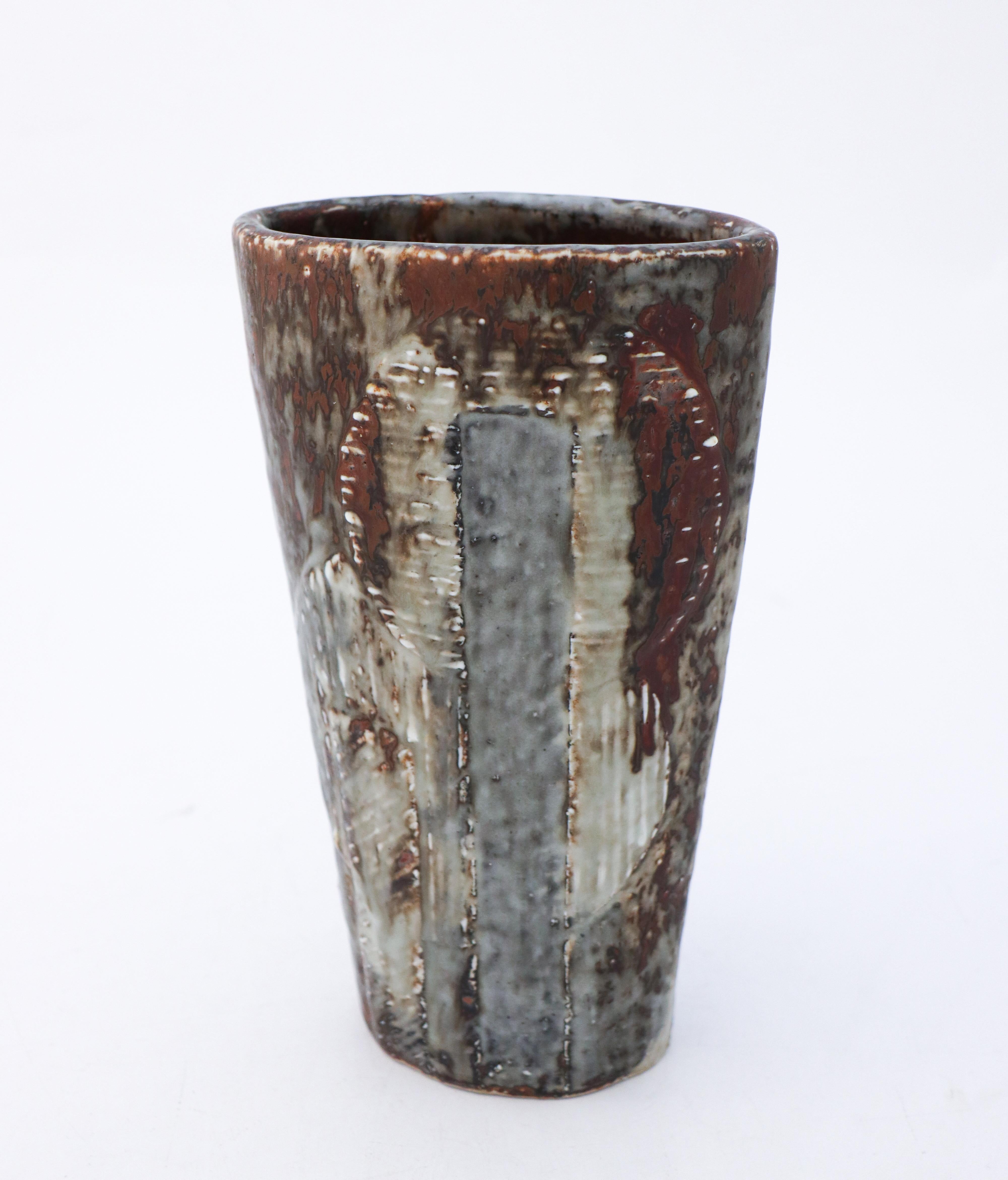 Scandinavian Modern  Unique Stoneware Vase Carl-Harry Stålhane Rörstrand, Midcentury Vintage For Sale