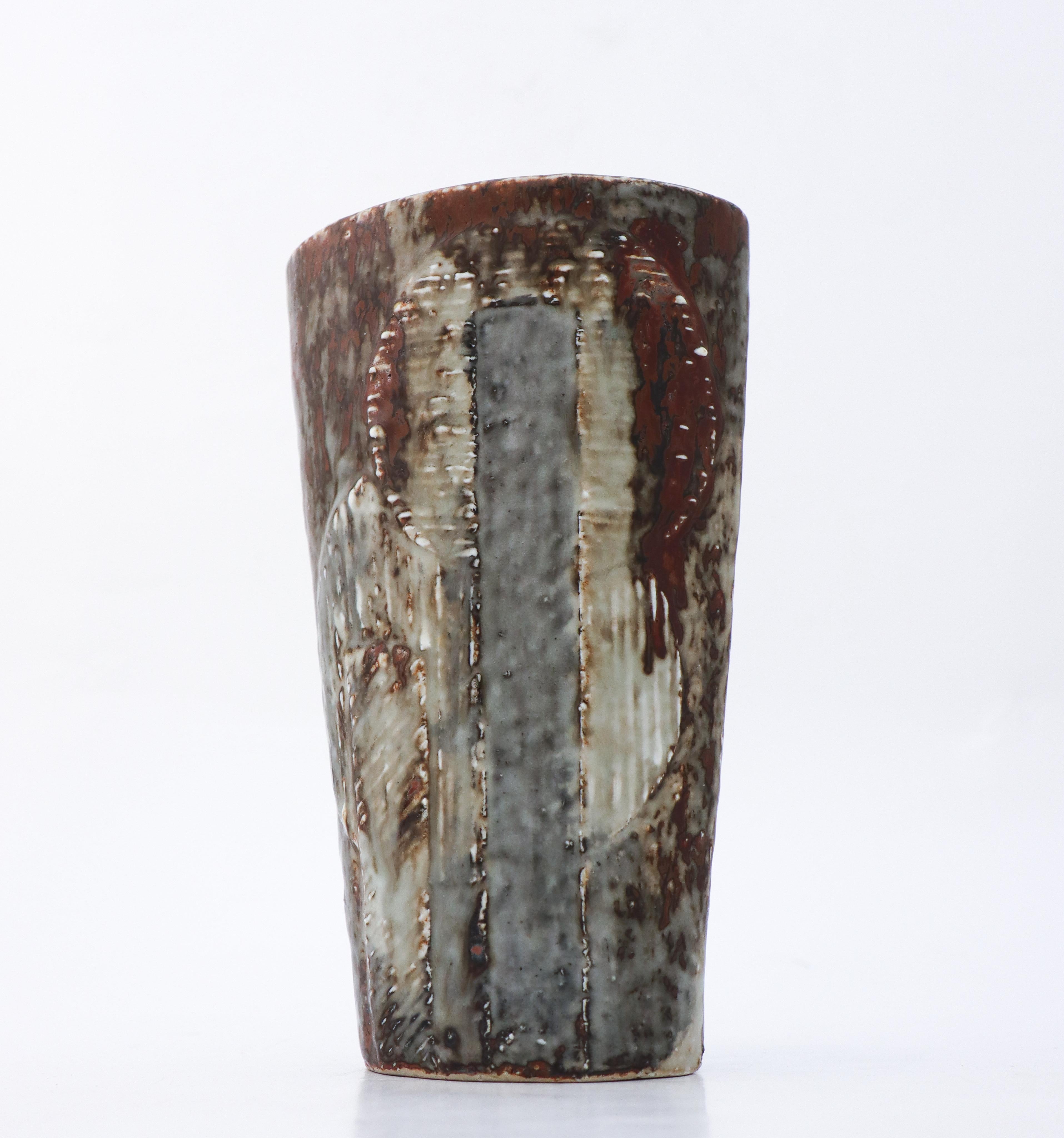Glazed  Unique Stoneware Vase Carl-Harry Stålhane Rörstrand, Midcentury Vintage For Sale