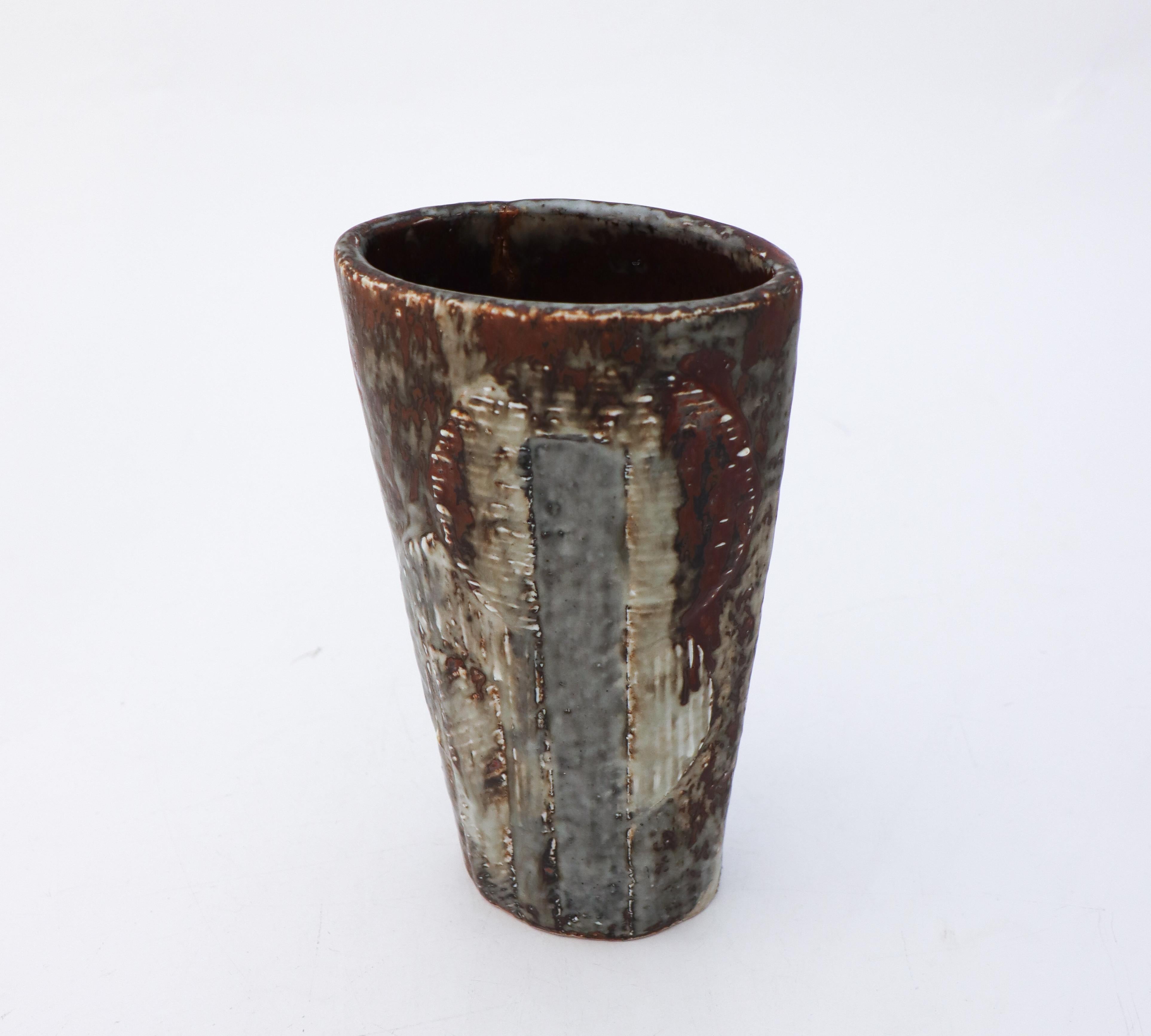  Unique Stoneware Vase Carl-Harry Stålhane Rörstrand, Midcentury Vintage In Excellent Condition For Sale In Stockholm, SE