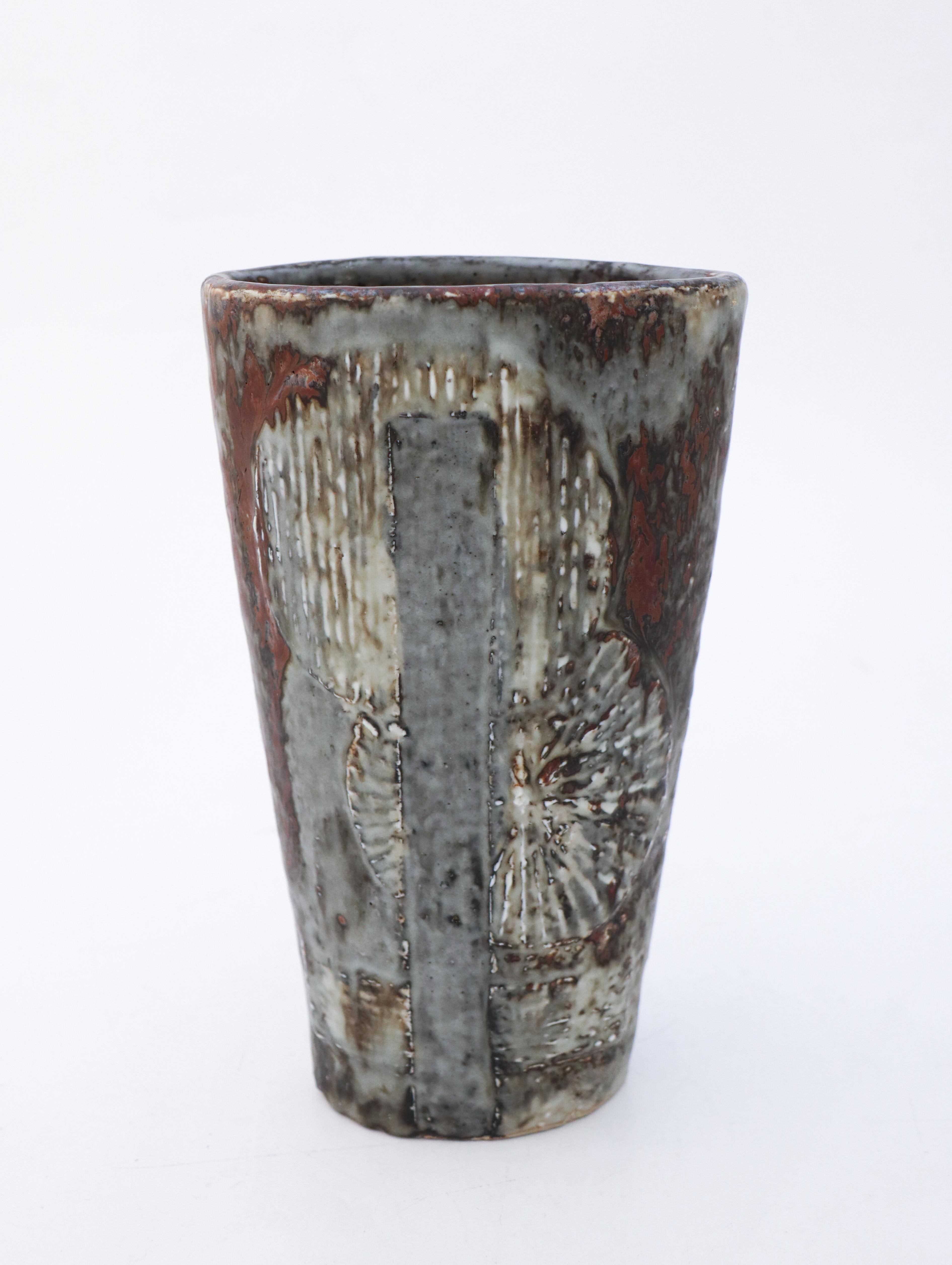  Unique Stoneware Vase Carl-Harry Stålhane Rörstrand, Midcentury Vintage For Sale 1