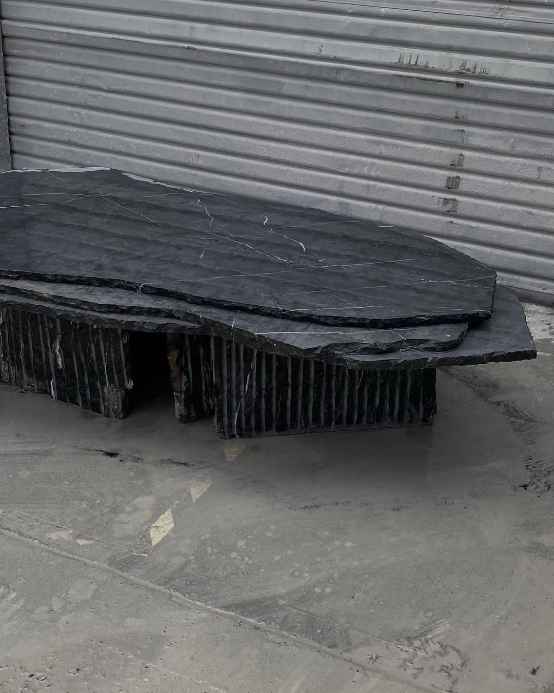 Unique Strata Longated Rectangular Shape Black Stone Day Bed by Andres Monnier For Sale 5