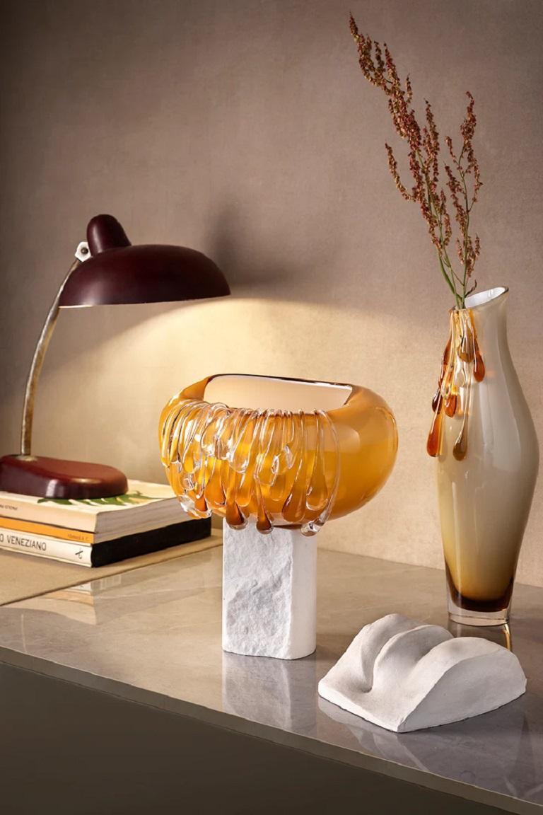 Unique Stravedamento Mouth Blown Murano Glass Centerpiece by Aina Kari
One Of A Kind.
Dimensions: D 30 x H 20 cm. 
Materials: Murano glass, marble.

Other colors available on request.
Each piece is unique.

Highly collectible pieces that embody the