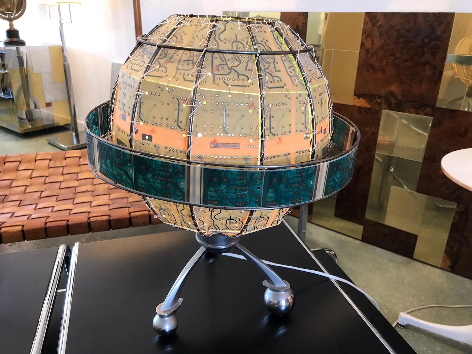 Unique Studio Circuit Board Globe Table Lamp, Signed, USA, 1990's For Sale 2
