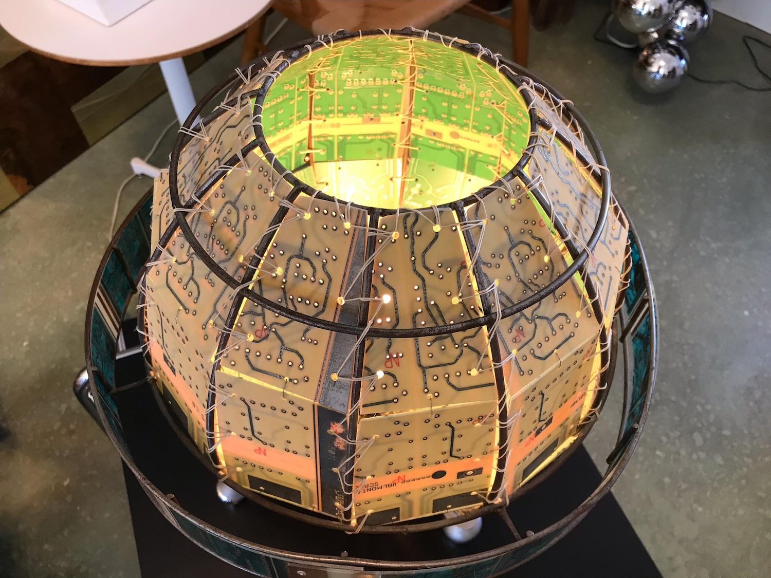 Unique Studio Circuit Board Globe Table Lamp, Signed, USA, 1990's For Sale 1
