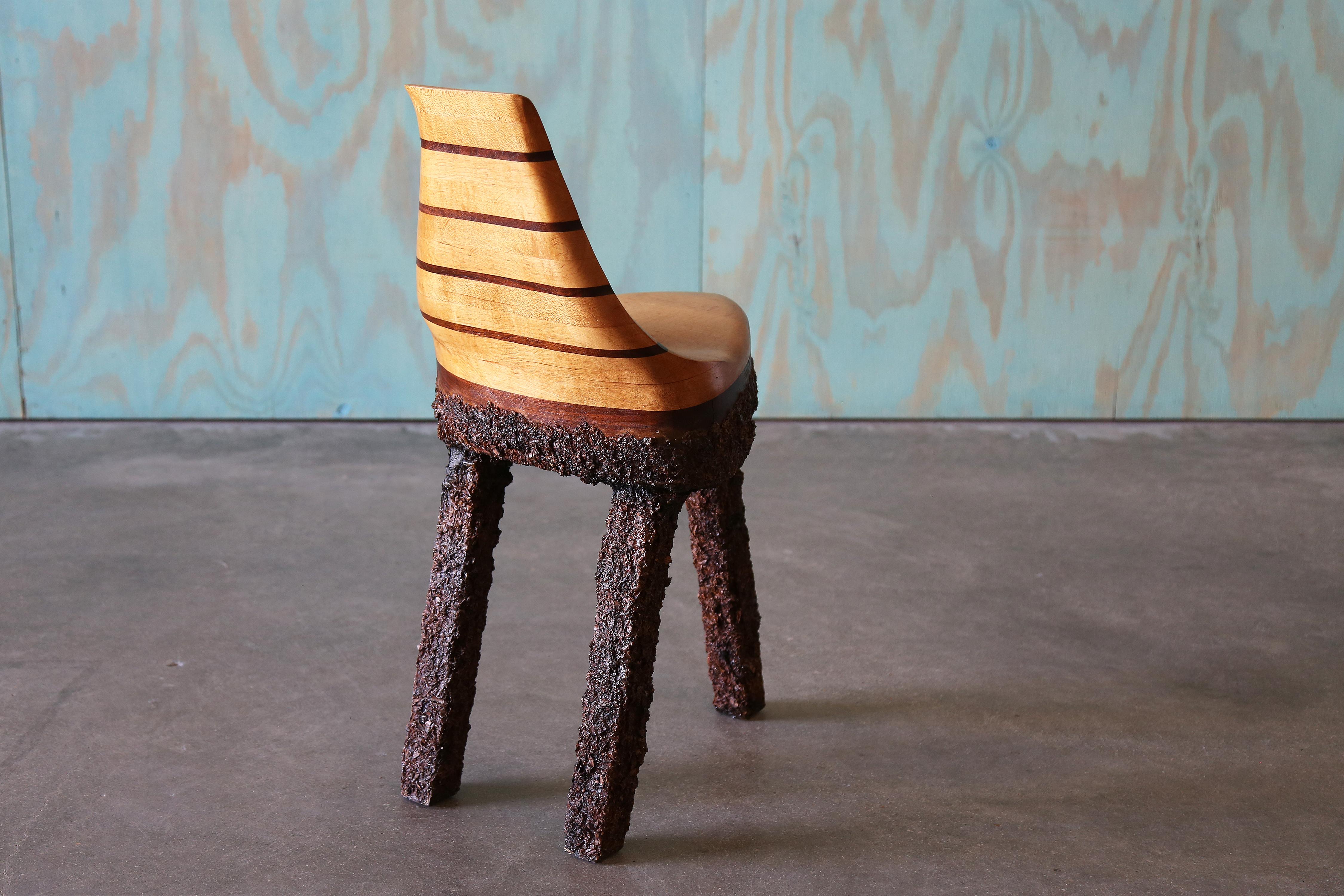 Unique Studio Craft Wood Chip Tripod Leg Chair Birch and Walnut For Sale 5