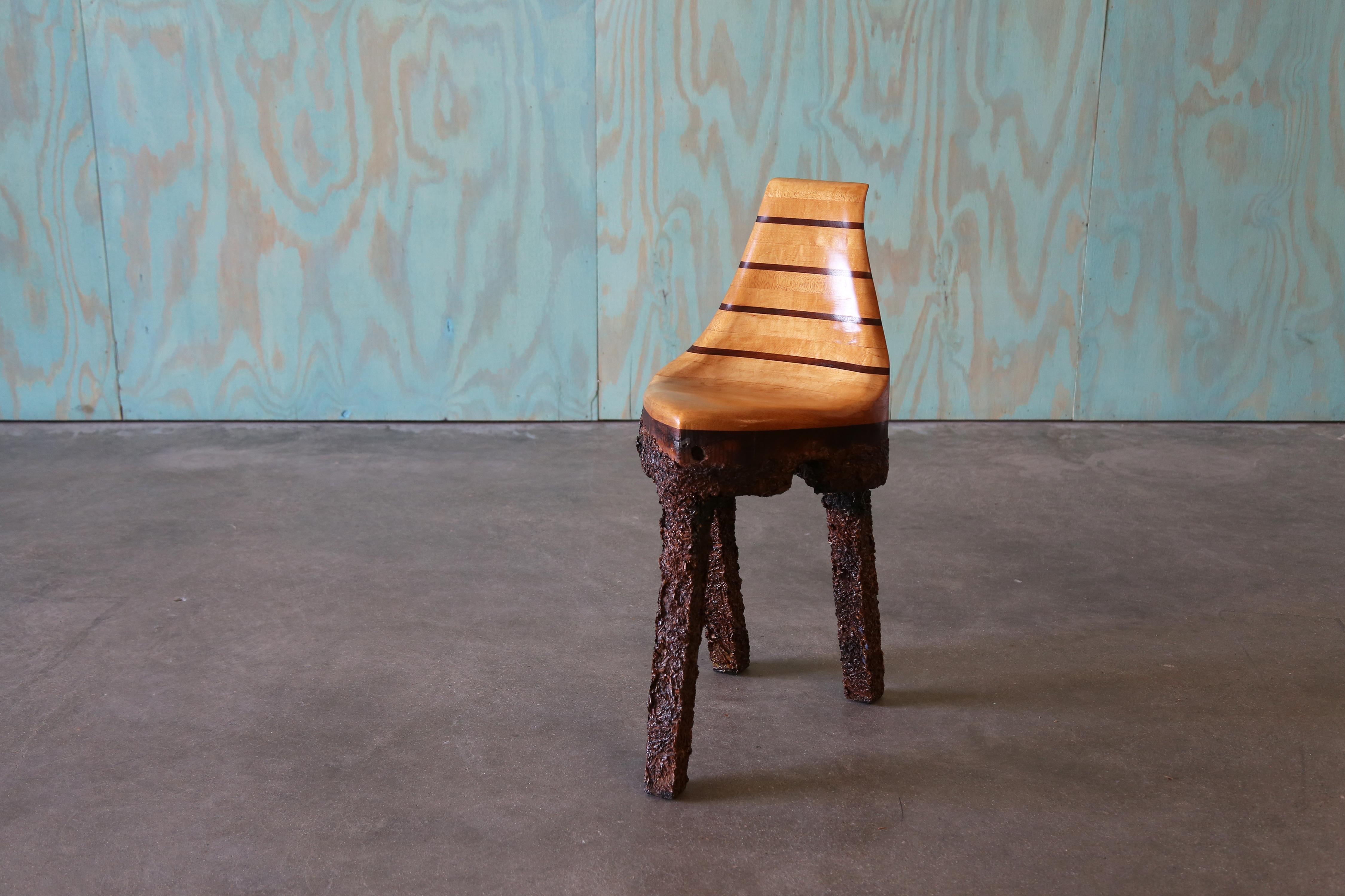 Mid-Century Modern Unique Studio Craft Wood Chip Tripod Leg Chair Birch and Walnut For Sale