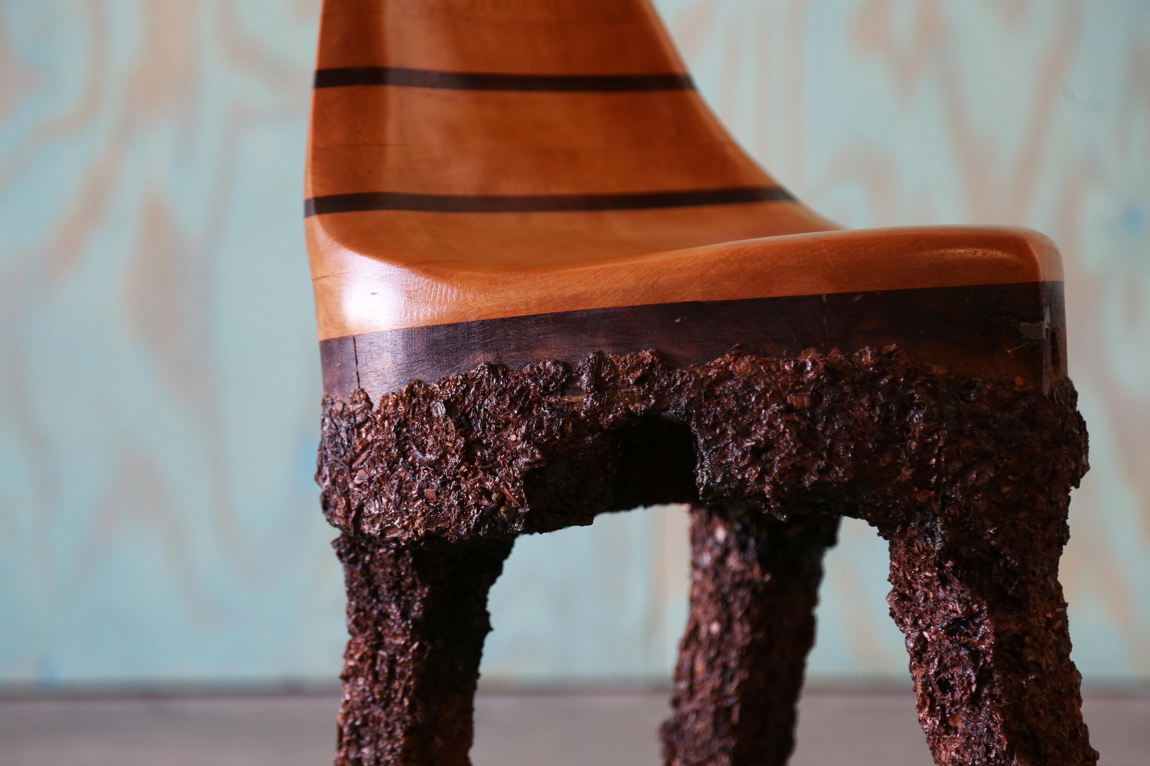 Unknown Unique Studio Craft Wood Chip Tripod Leg Chair Birch and Walnut For Sale