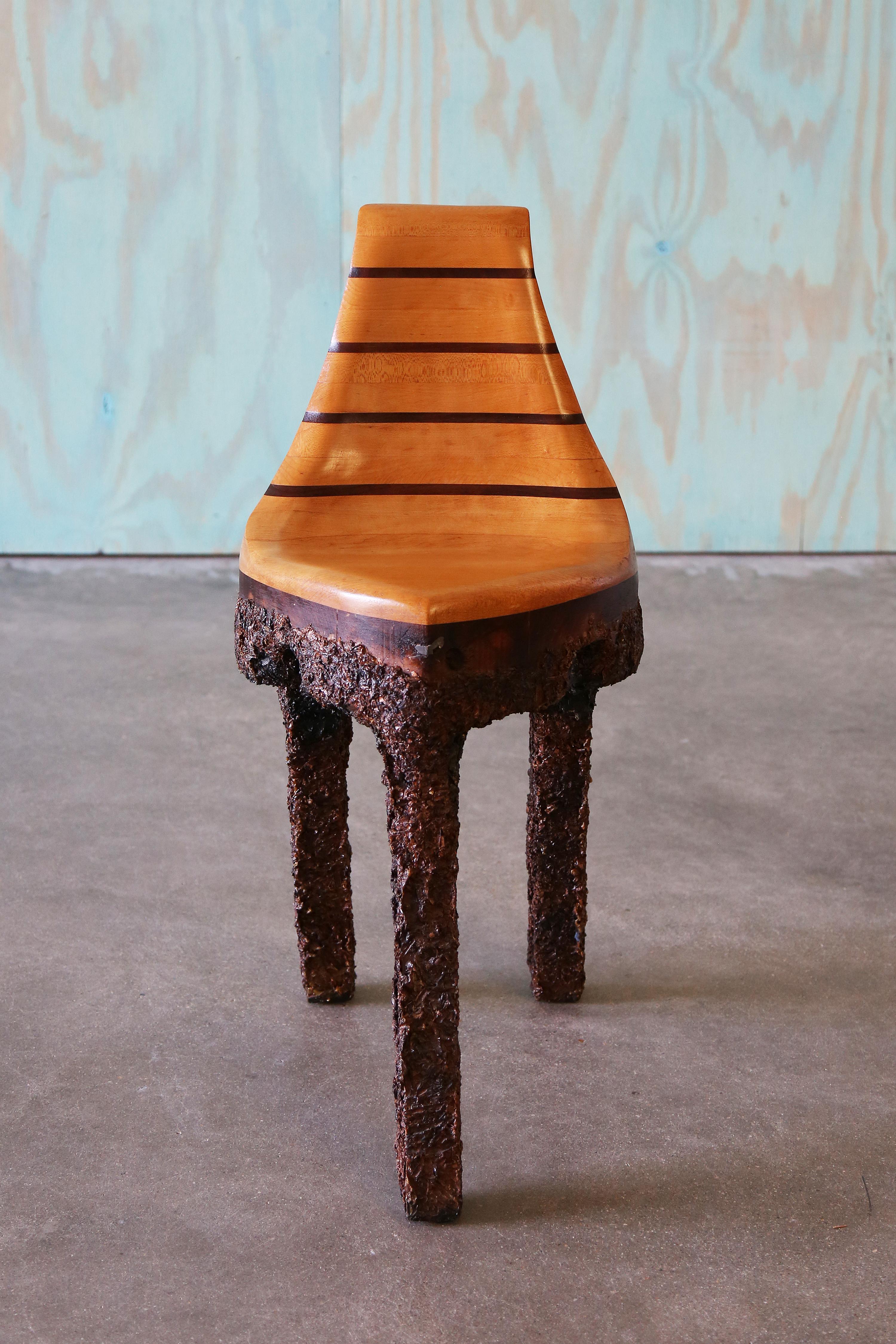 20th Century Unique Studio Craft Wood Chip Tripod Leg Chair Birch and Walnut For Sale