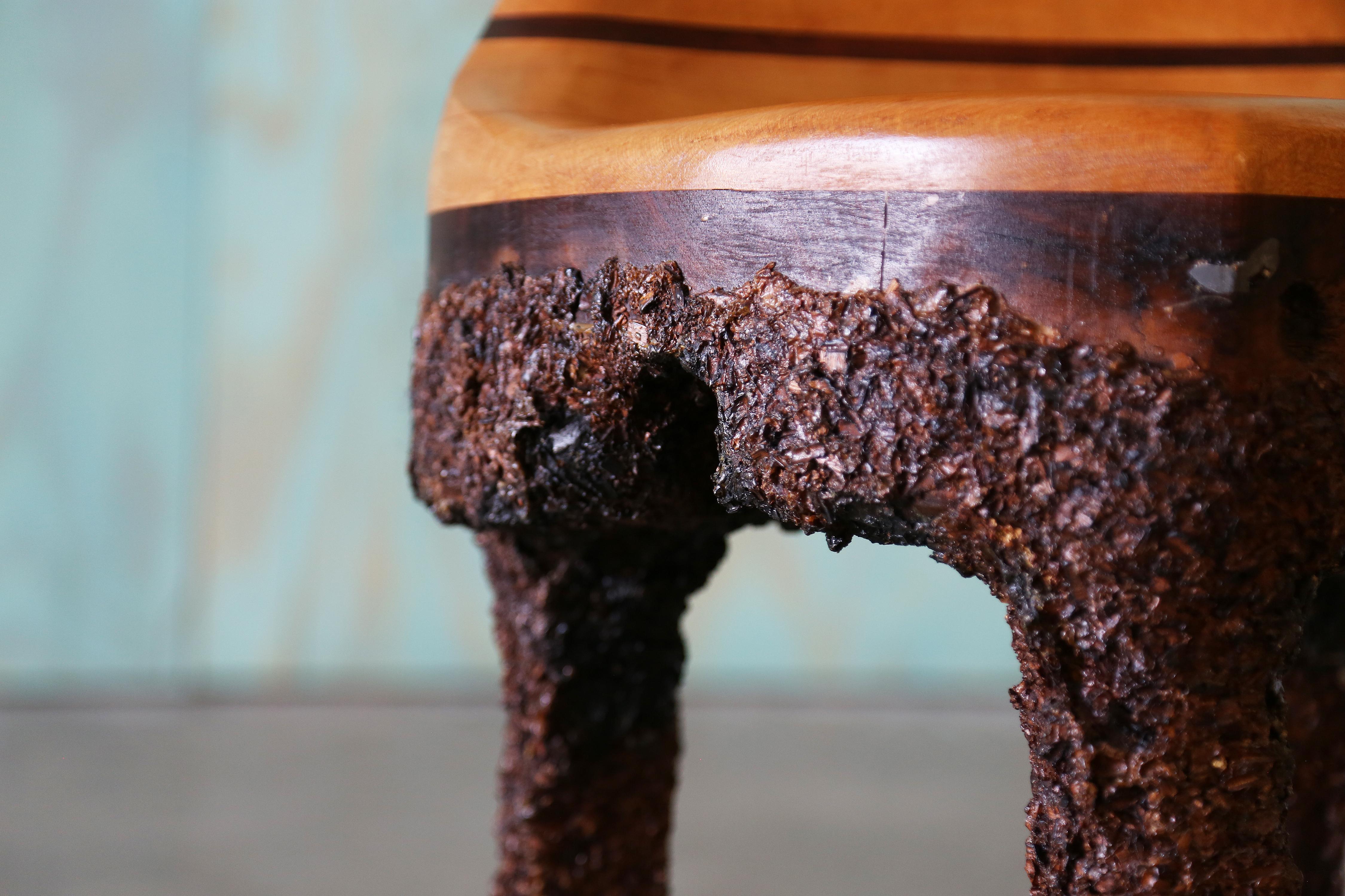 Unique Studio Craft Wood Chip Tripod Leg Chair Birch and Walnut For Sale 1