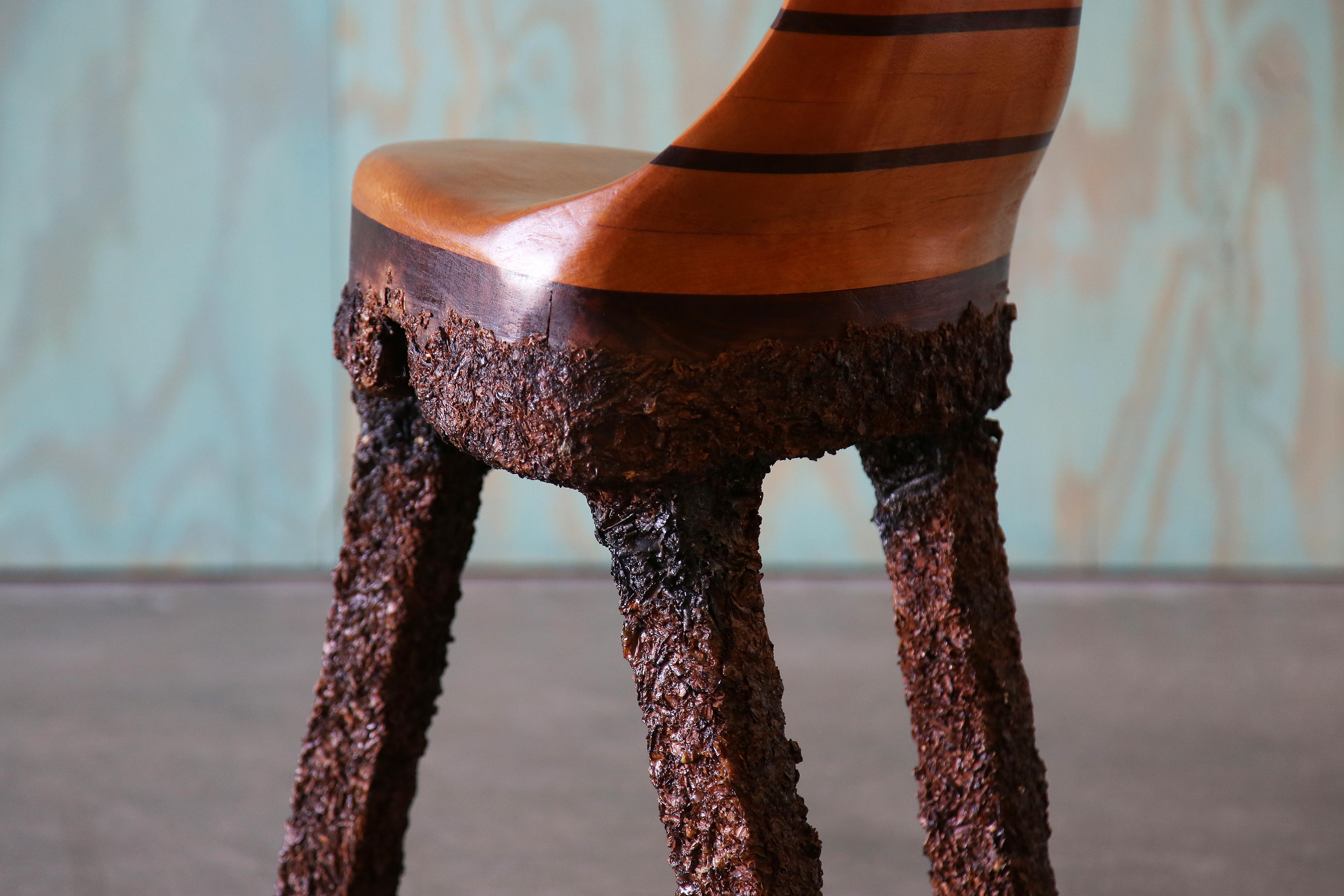 Unique Studio Craft Wood Chip Tripod Leg Chair Birch and Walnut For Sale 3