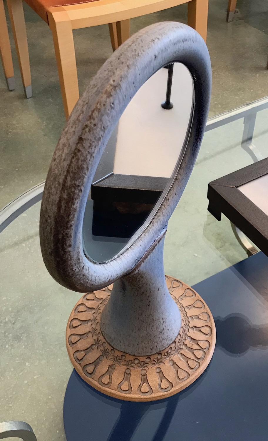 Unique Studio Pottery Glazed Ceramic Two Sided Vanity or Table Mirror, 1960s 2