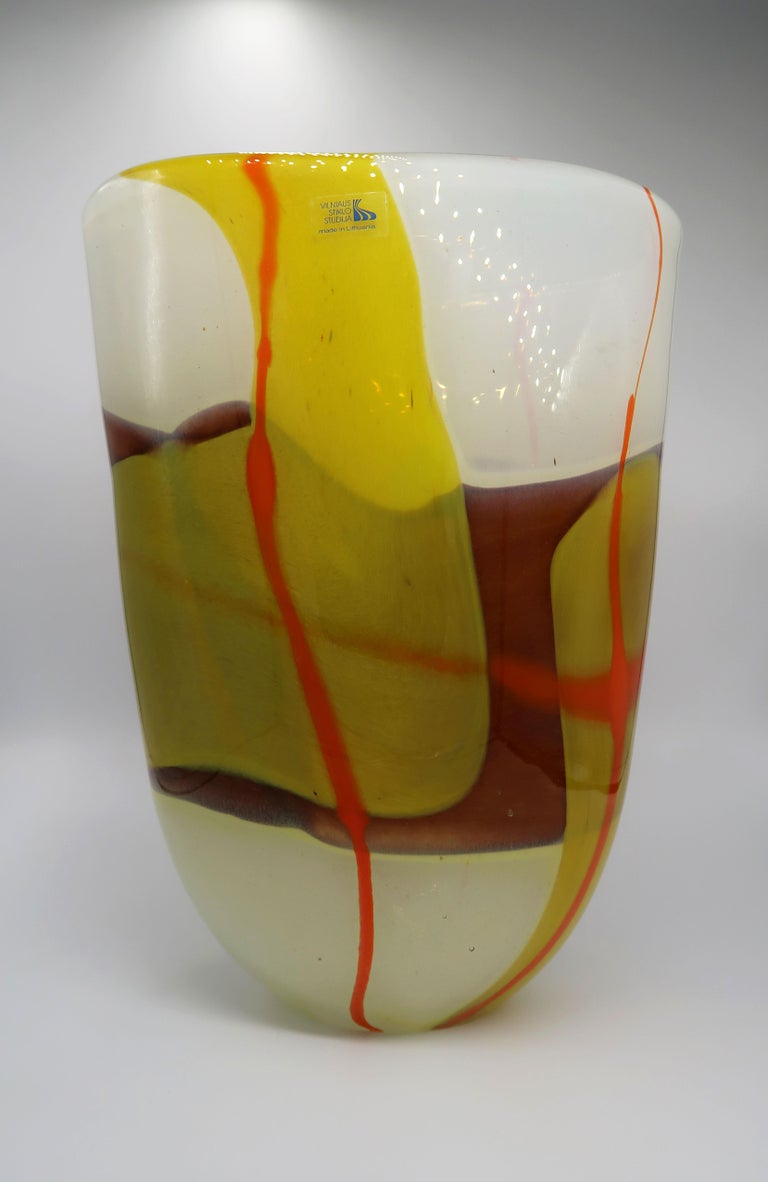 Unique XLarge Multicolored Modern Statement Art Glass Vase by Stiklo