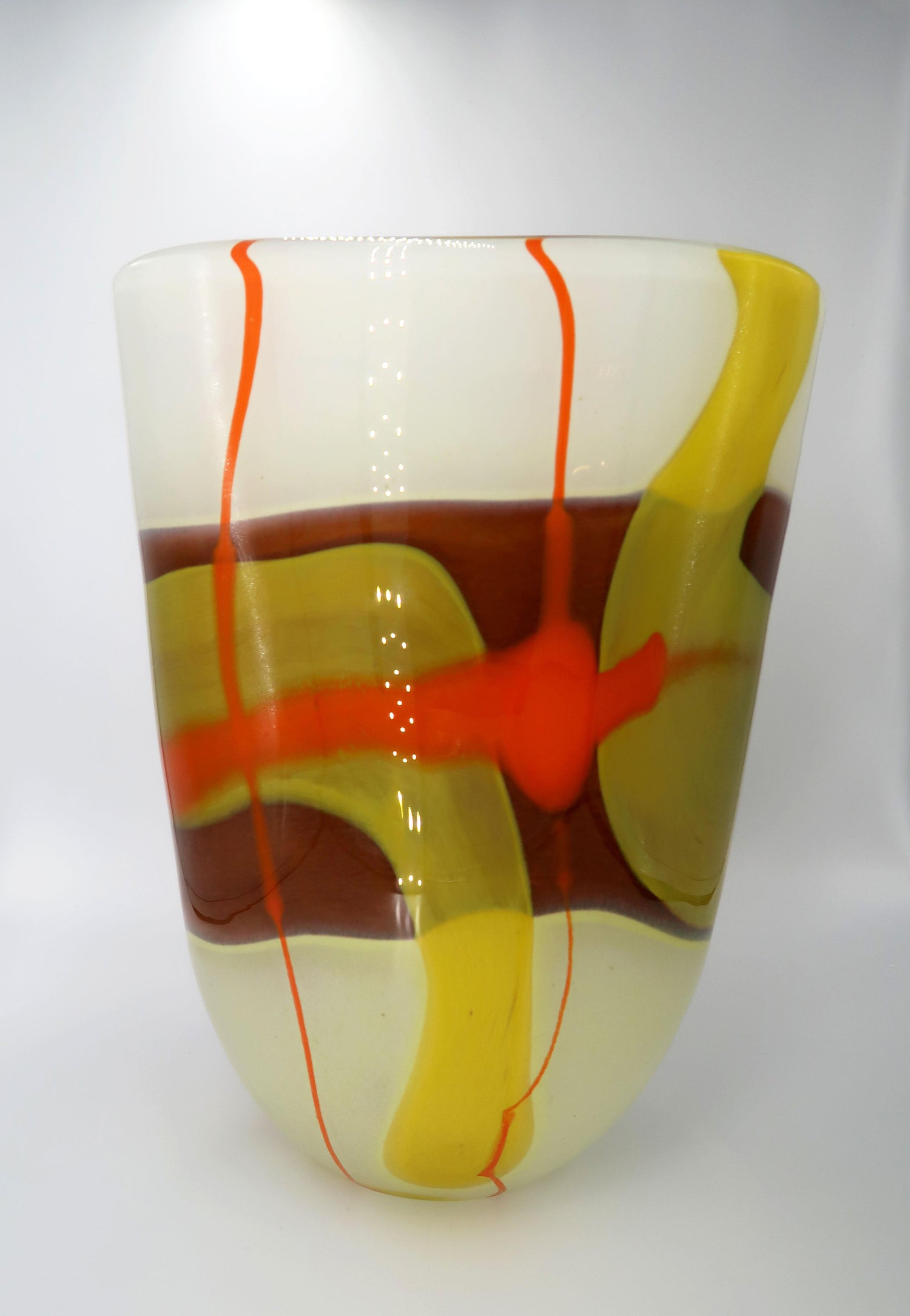 Unique X Large Modernist Statement Multicolored Art Glass Vase By