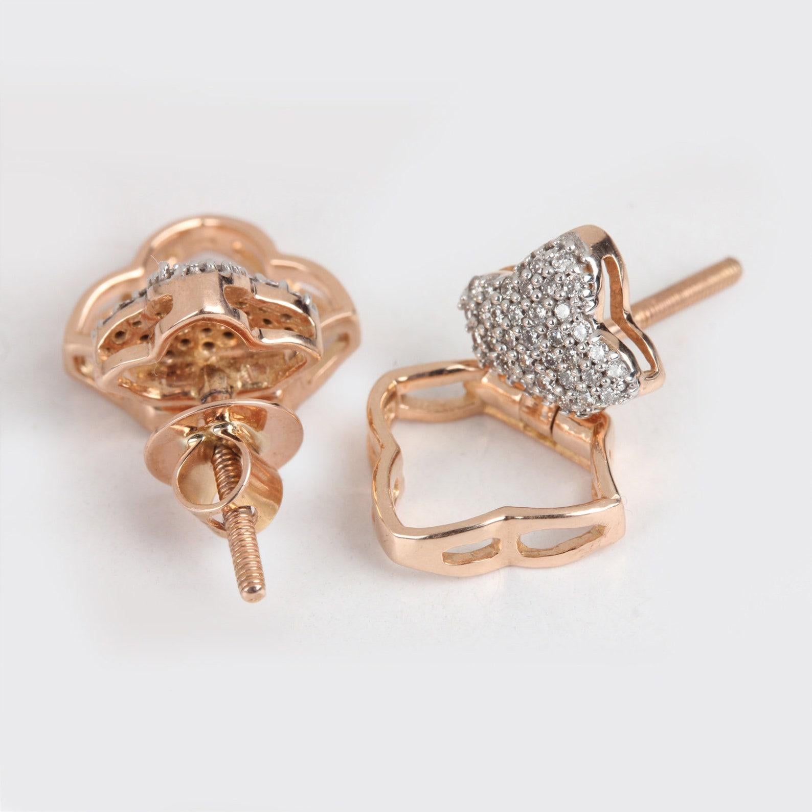 Einzigartige 14k Gelbgold Ohrstecker Natürlicher Pave Diamant Ohrring Zartes Geschenk. (Art déco) im Angebot
