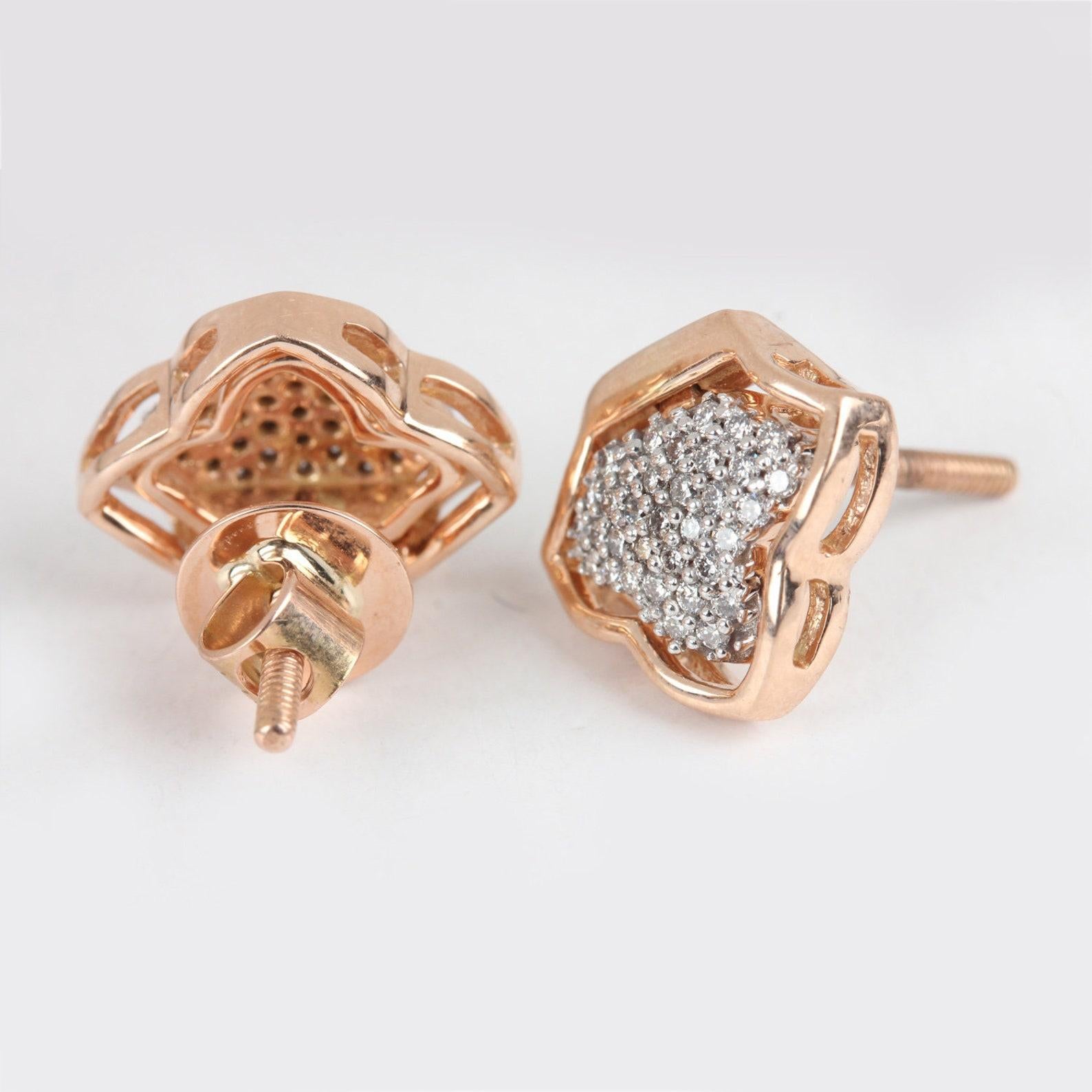 Einzigartige 14k Gelbgold Ohrstecker Natürlicher Pave Diamant Ohrring Zartes Geschenk. im Zustand „Neu“ im Angebot in Chicago, IL