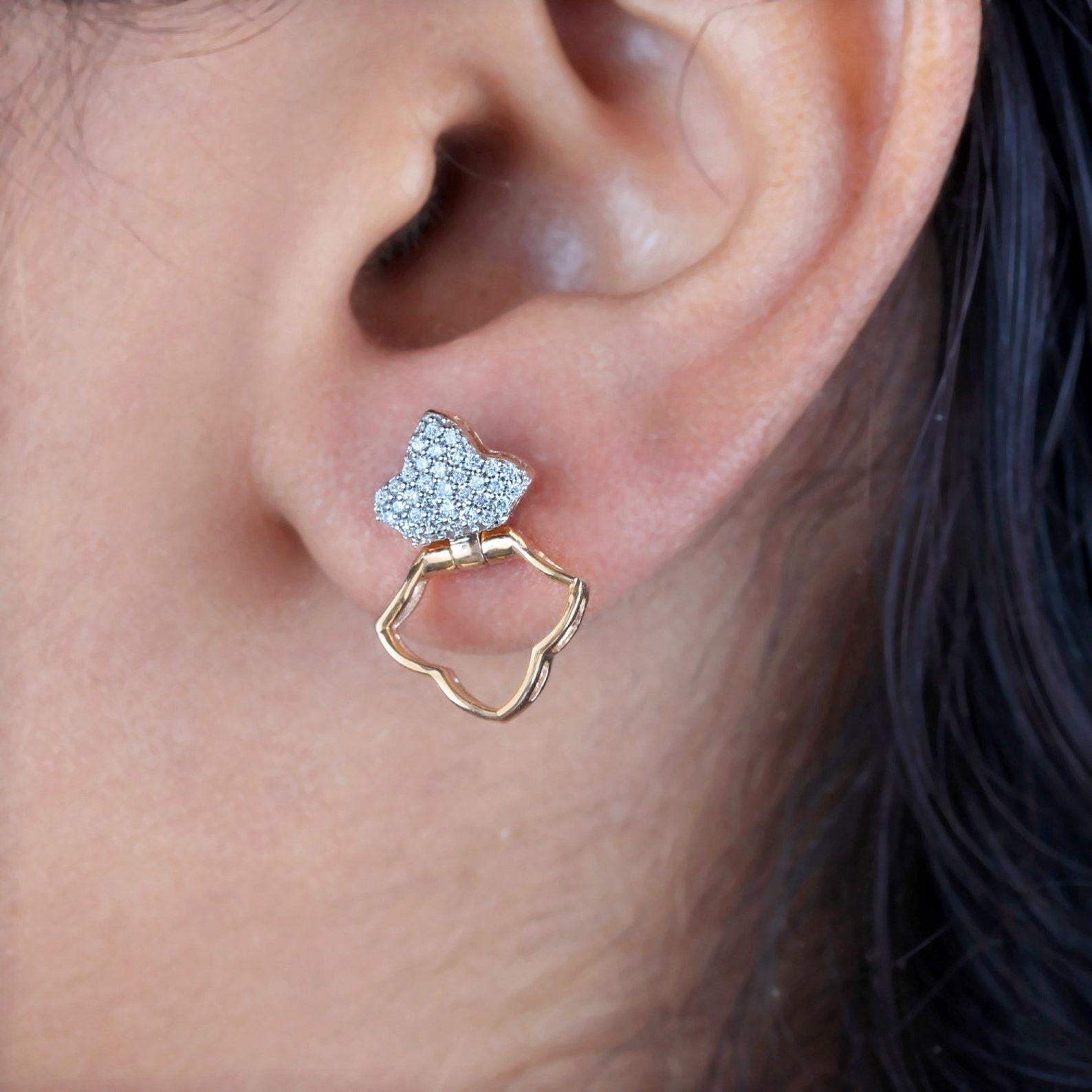 Einzigartige 14k Gelbgold Ohrstecker Natürlicher Pave Diamant Ohrring Zartes Geschenk. im Angebot 2