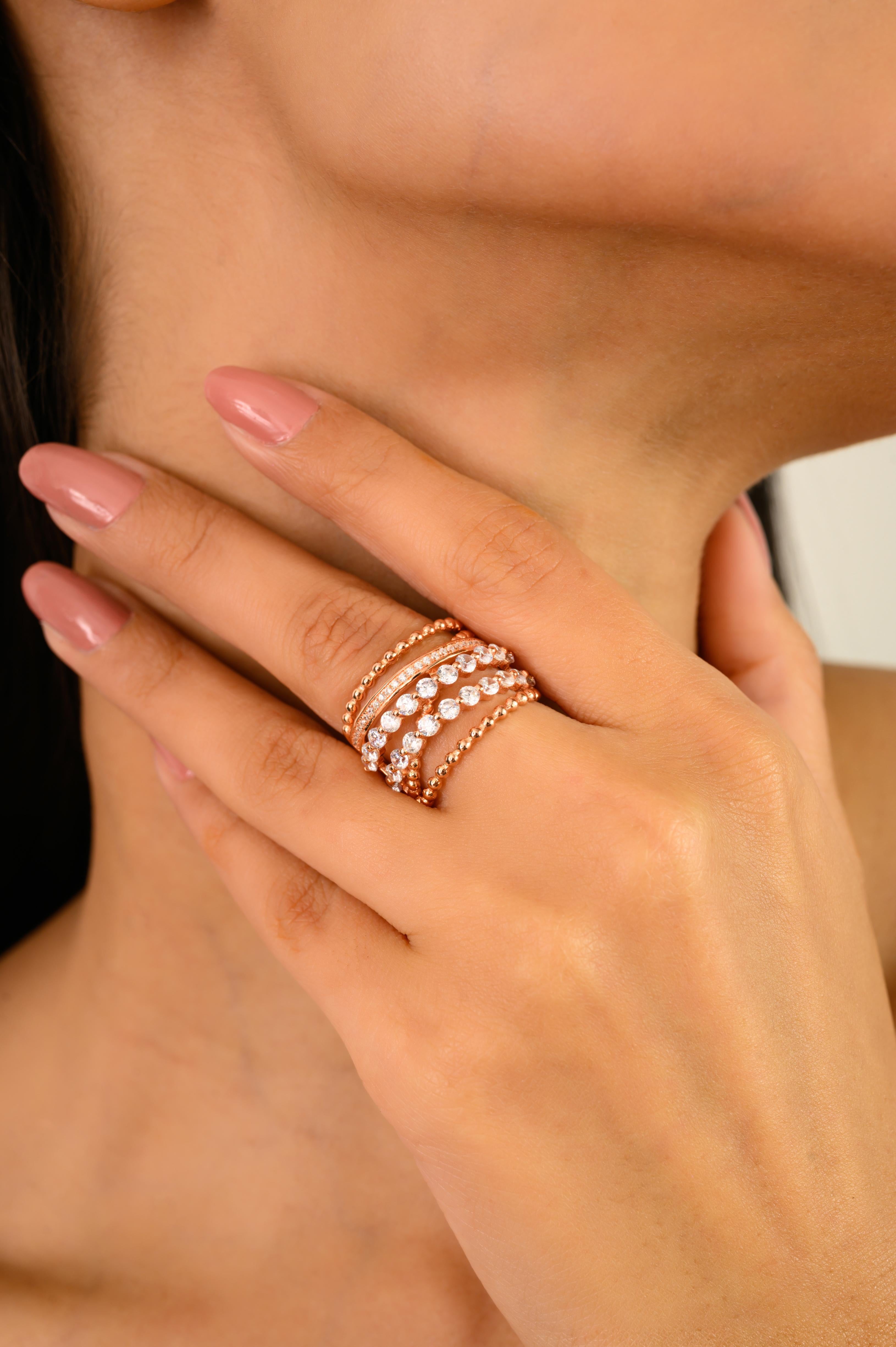 in vendita:  Anello d'argento a fascia larga con pietra di zircone per lei, dallo stile unico e stratificato 4