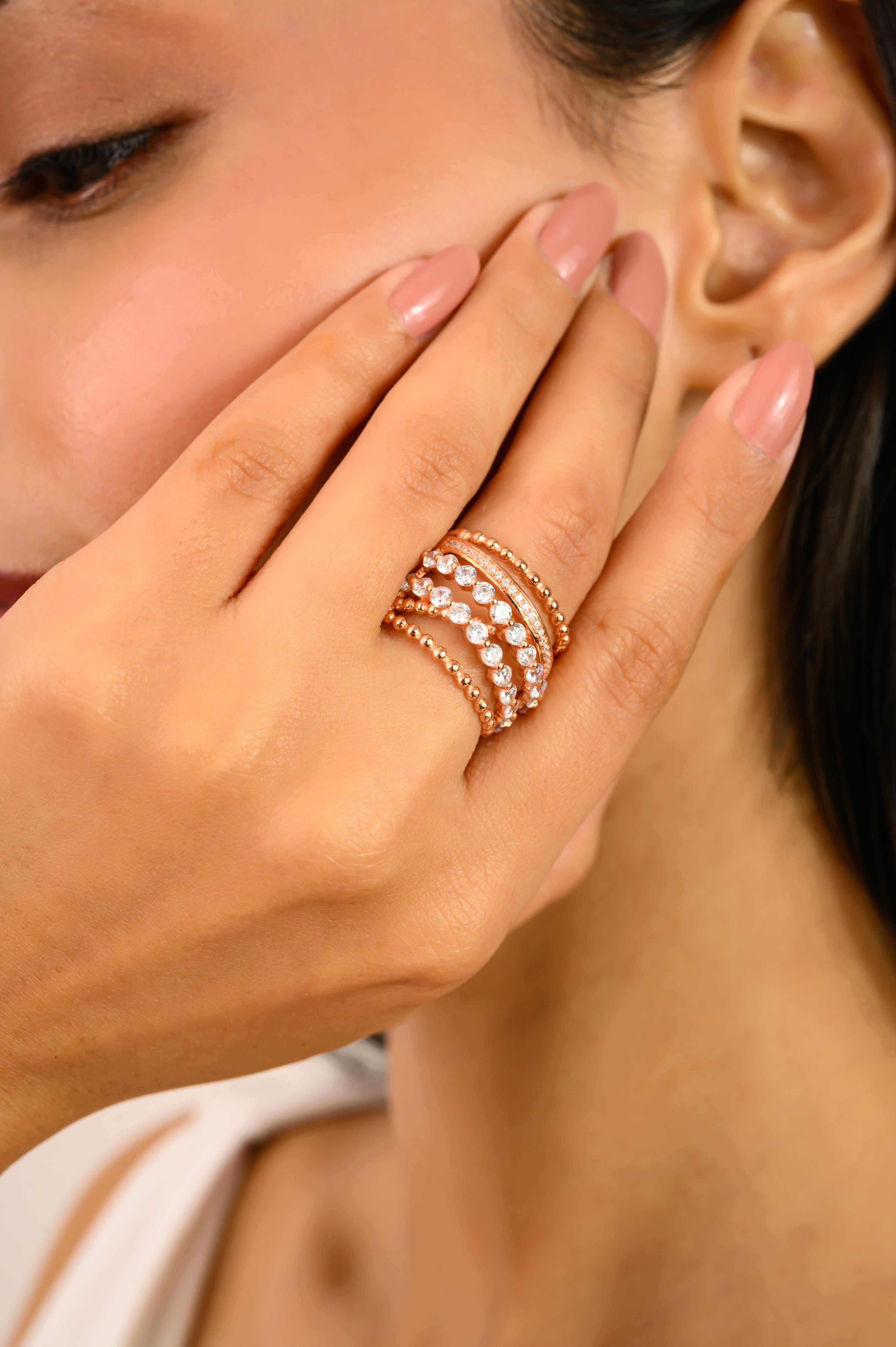 in vendita:  Anello d'argento a fascia larga con pietra di zircone per lei, dallo stile unico e stratificato 6