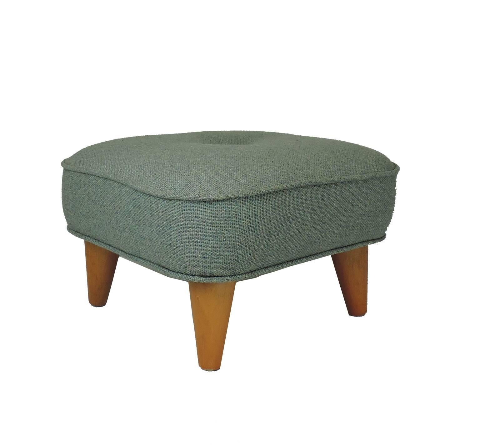 Mid-Century Modern Unique Style Vintage Danish Wool Green Fabric Footstool For Sale