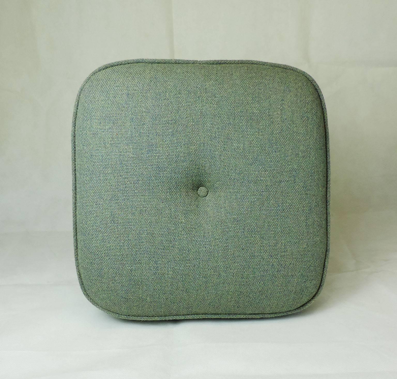 Woodwork Unique Style Vintage Danish Wool Green Fabric Footstool For Sale