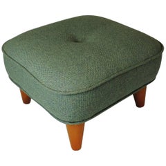 Unique Style Vintage Danish Wool Green Fabric Footstool