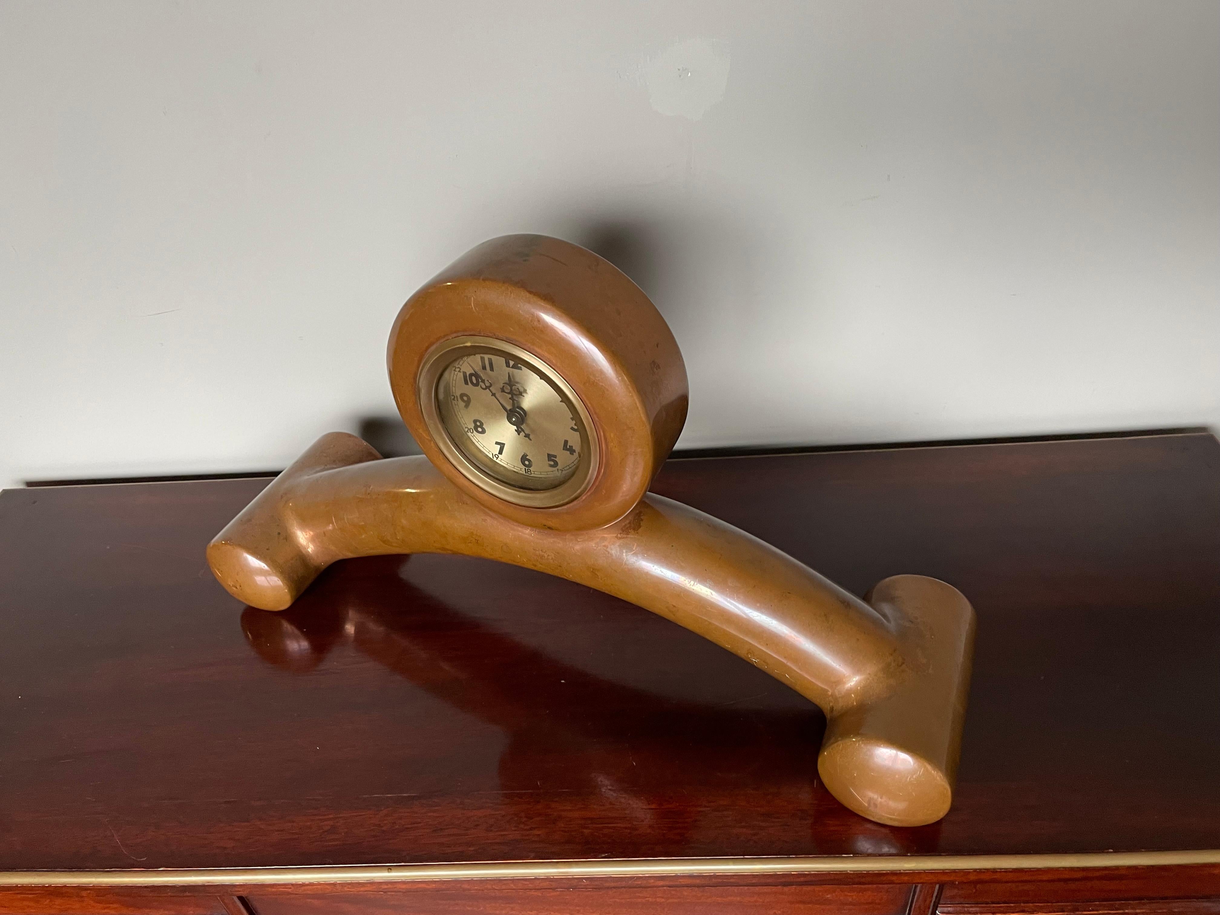 European Unique, Stylish & All Handcrafted Copper Art Deco Style Mantel or Table Clock For Sale