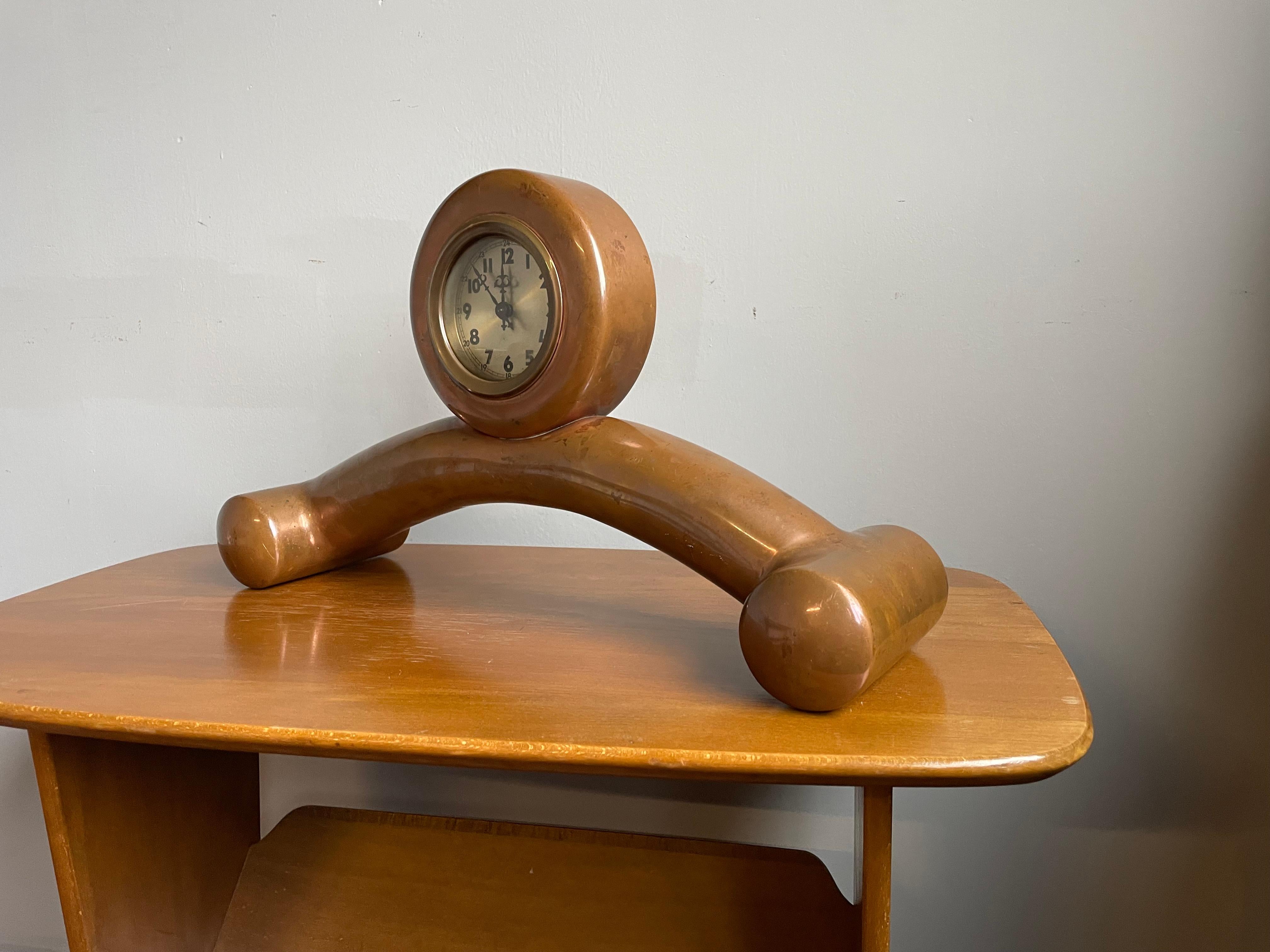 Unique, Stylish & All Handcrafted Copper Art Deco Style Mantel or Table Clock In Good Condition For Sale In Lisse, NL
