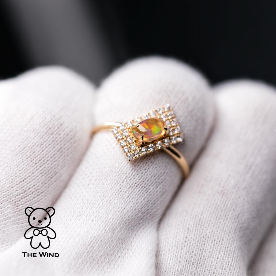 Artist Unique Stylish Mexican Fire Opal Diamond Engagement Ring 18K Yellow Gold For Sale