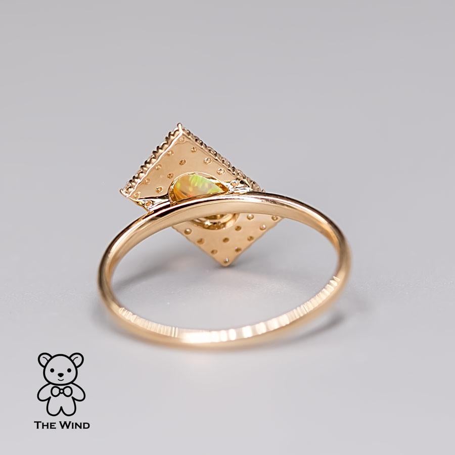 Unique Stylish Mexican Fire Opal Diamond Engagement Ring 18K Yellow Gold For Sale 1