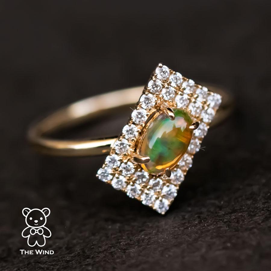 Unique Stylish Mexican Fire Opal Diamond Engagement Ring 18K Yellow Gold In New Condition For Sale In Suwanee, GA
