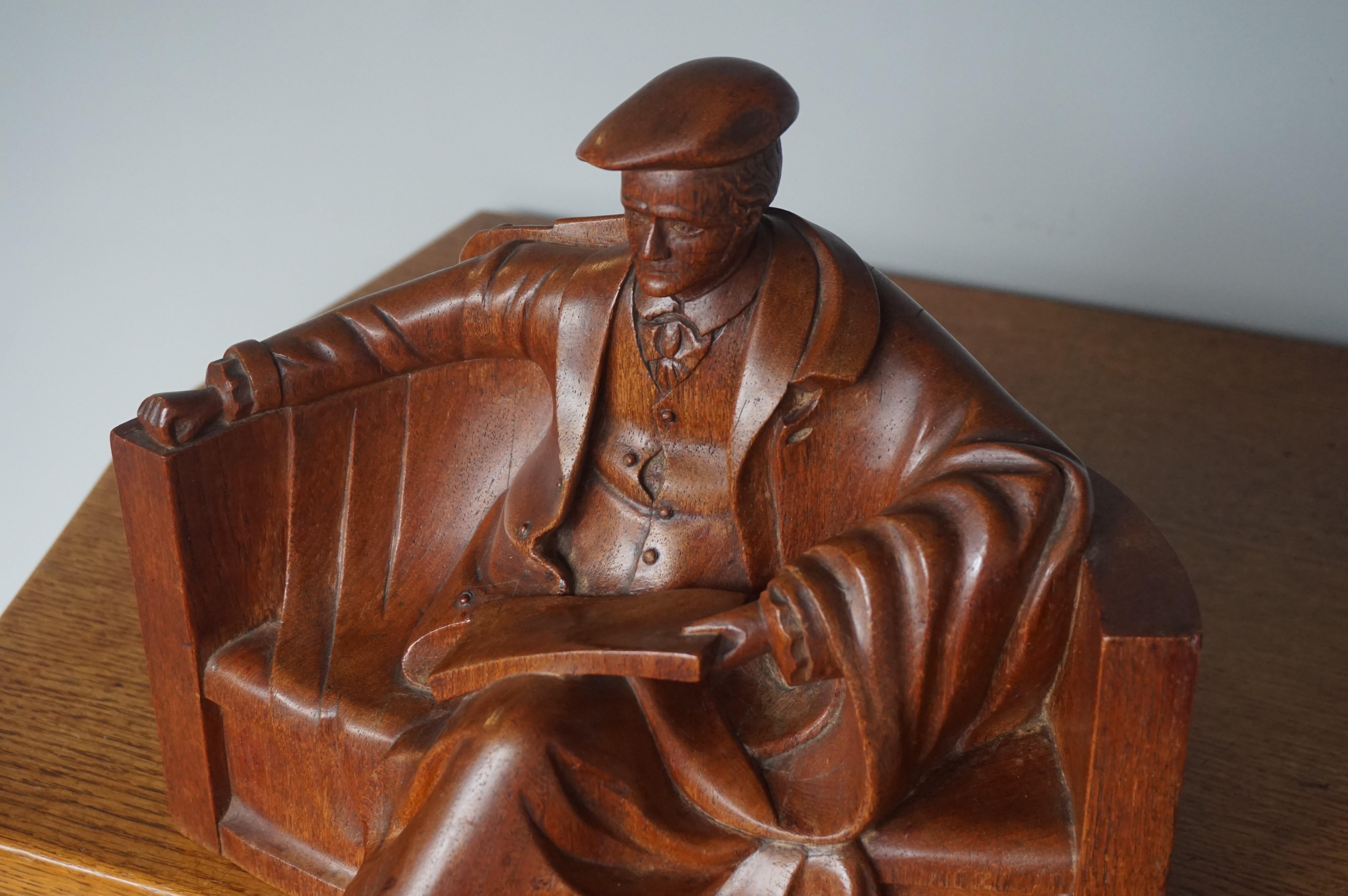 Unique & Stylish Sculpture of a Seated Scholar / Academic Made of Solid Teakwood 3