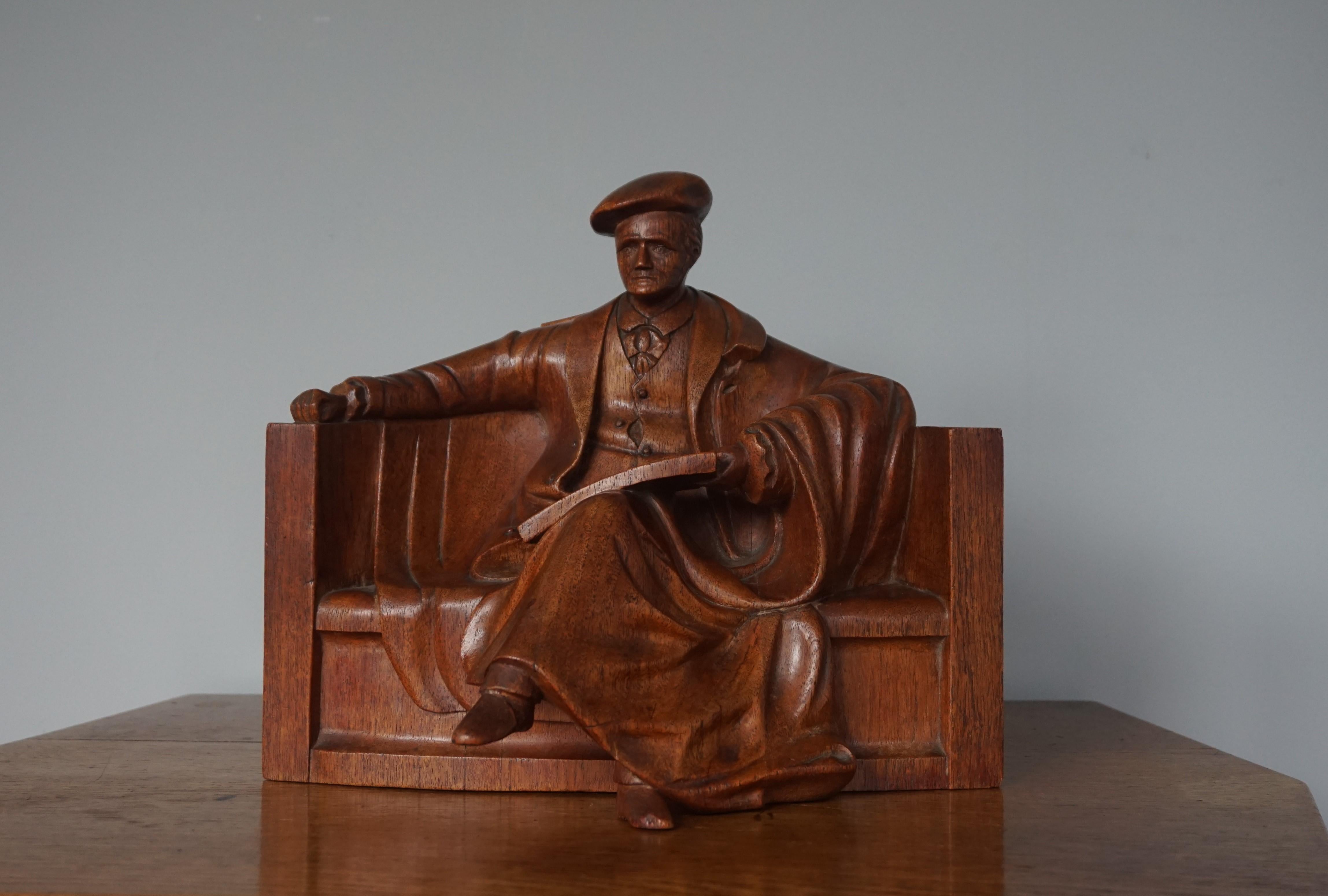 Unique & Stylish Sculpture of a Seated Scholar / Academic Made of Solid Teakwood 4