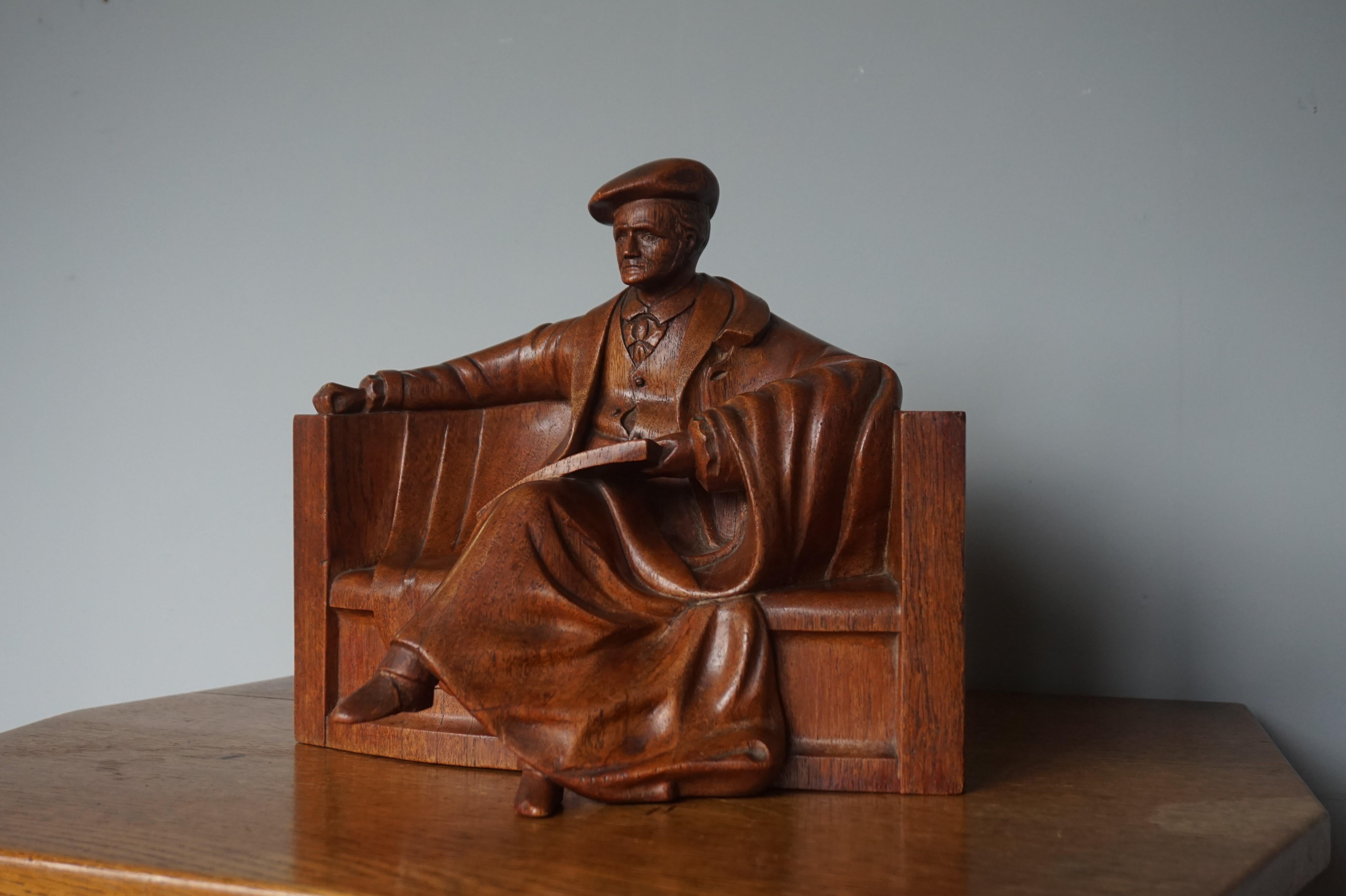 Unique & Stylish Sculpture of a Seated Scholar / Academic Made of Solid Teakwood 5