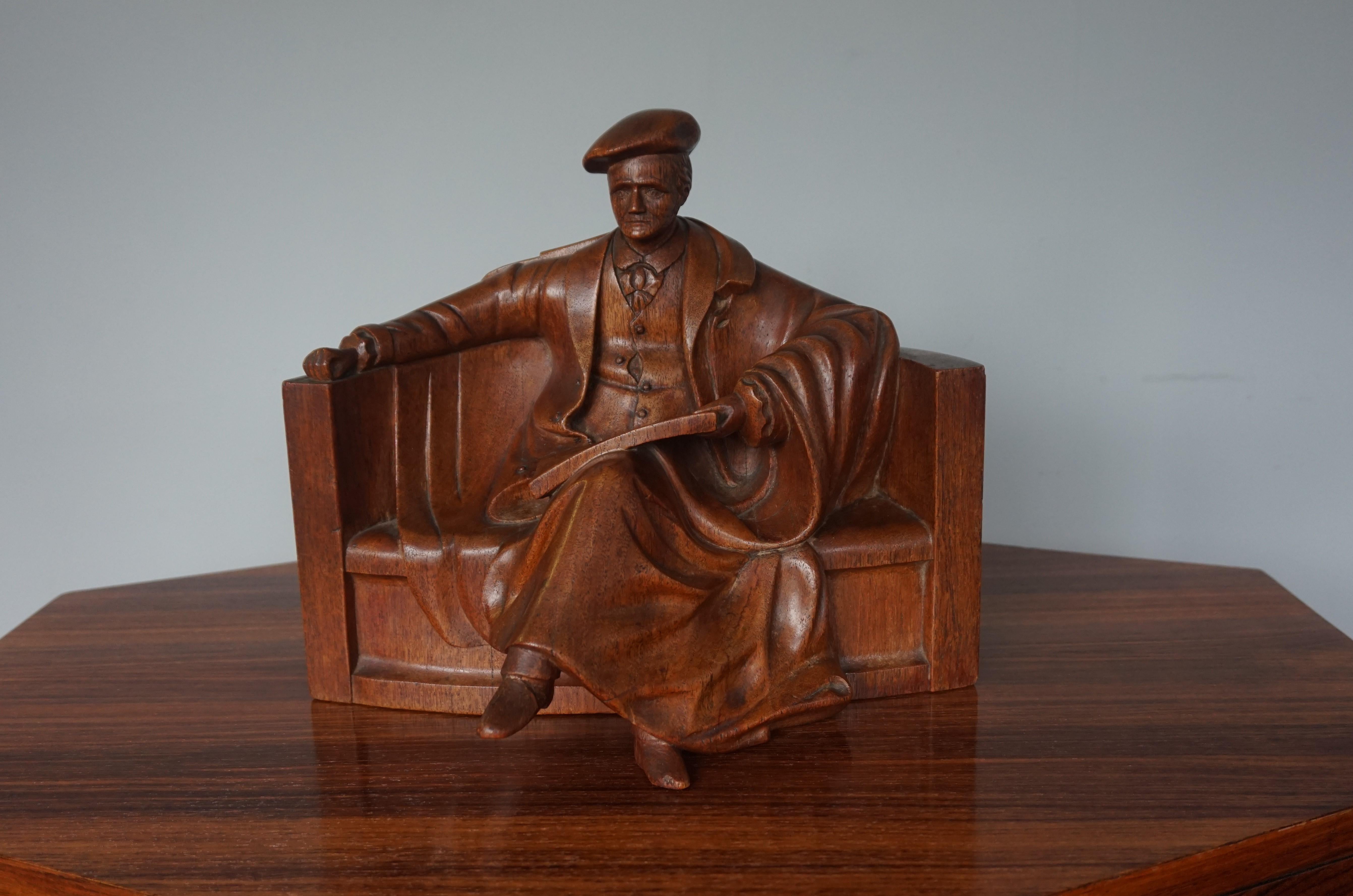 Unique & Stylish Sculpture of a Seated Scholar / Academic Made of Solid Teakwood 6