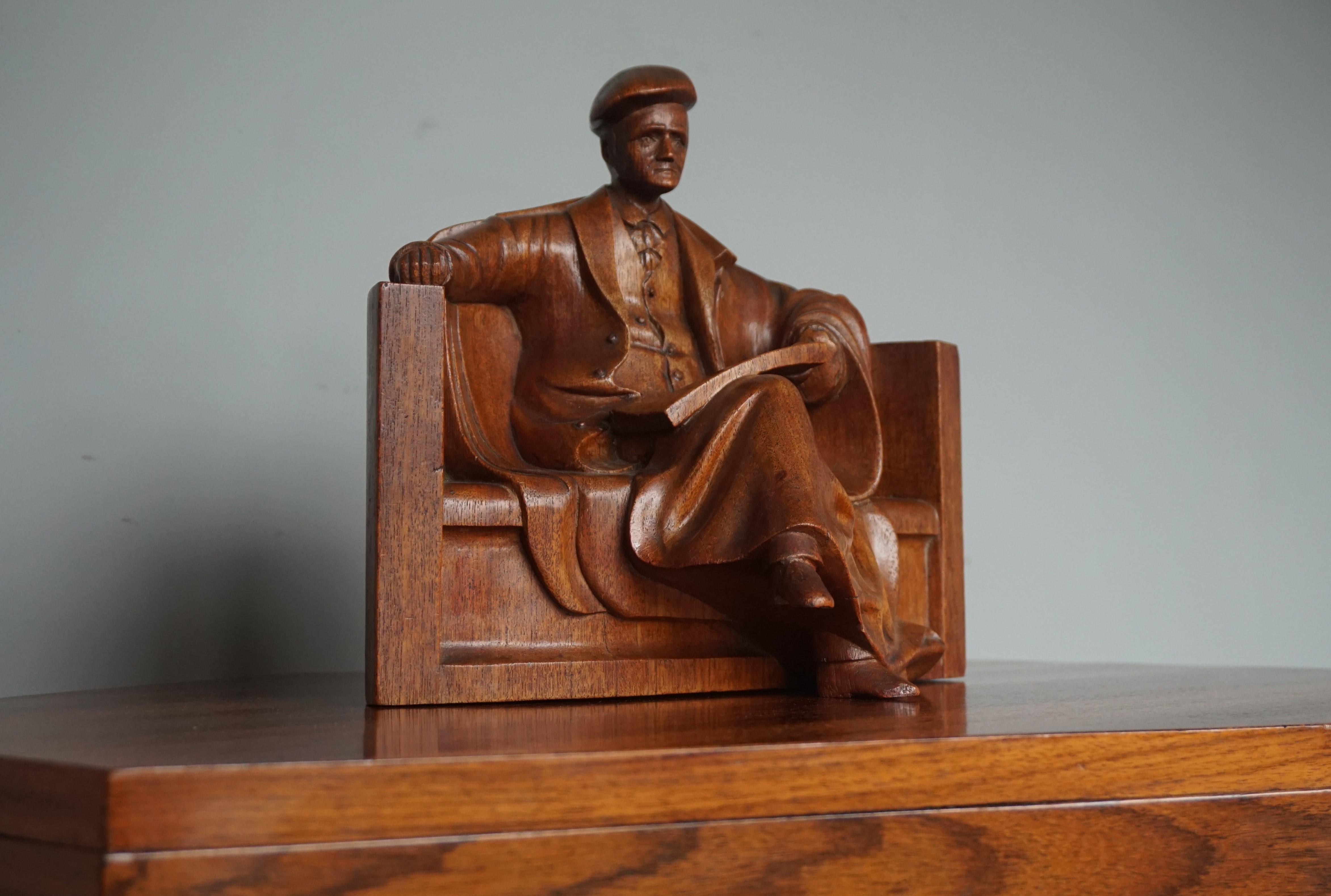 Unique & Stylish Sculpture of a Seated Scholar / Academic Made of Solid Teakwood 7