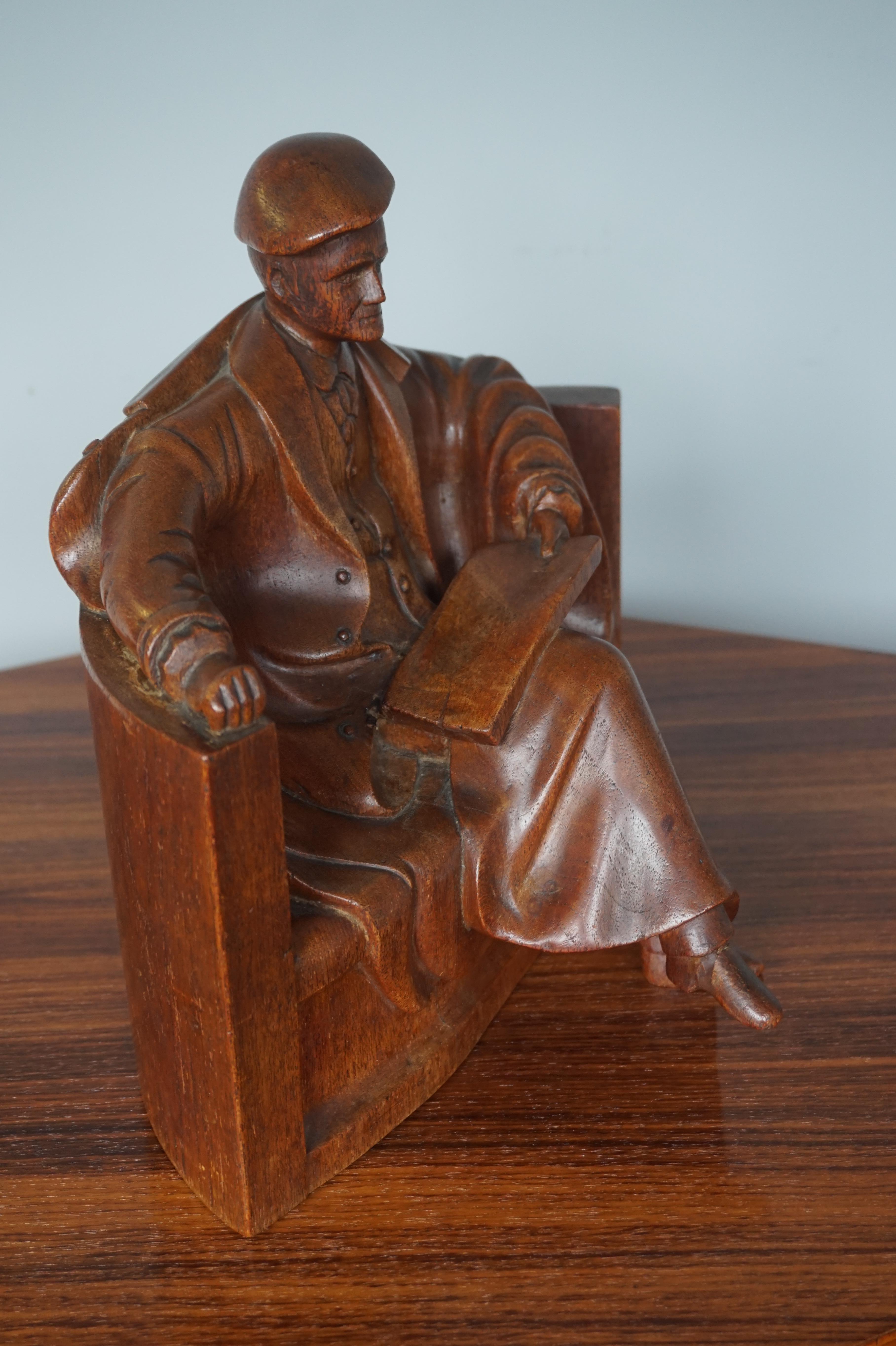 Unique & Stylish Sculpture of a Seated Scholar / Academic Made of Solid Teakwood 8
