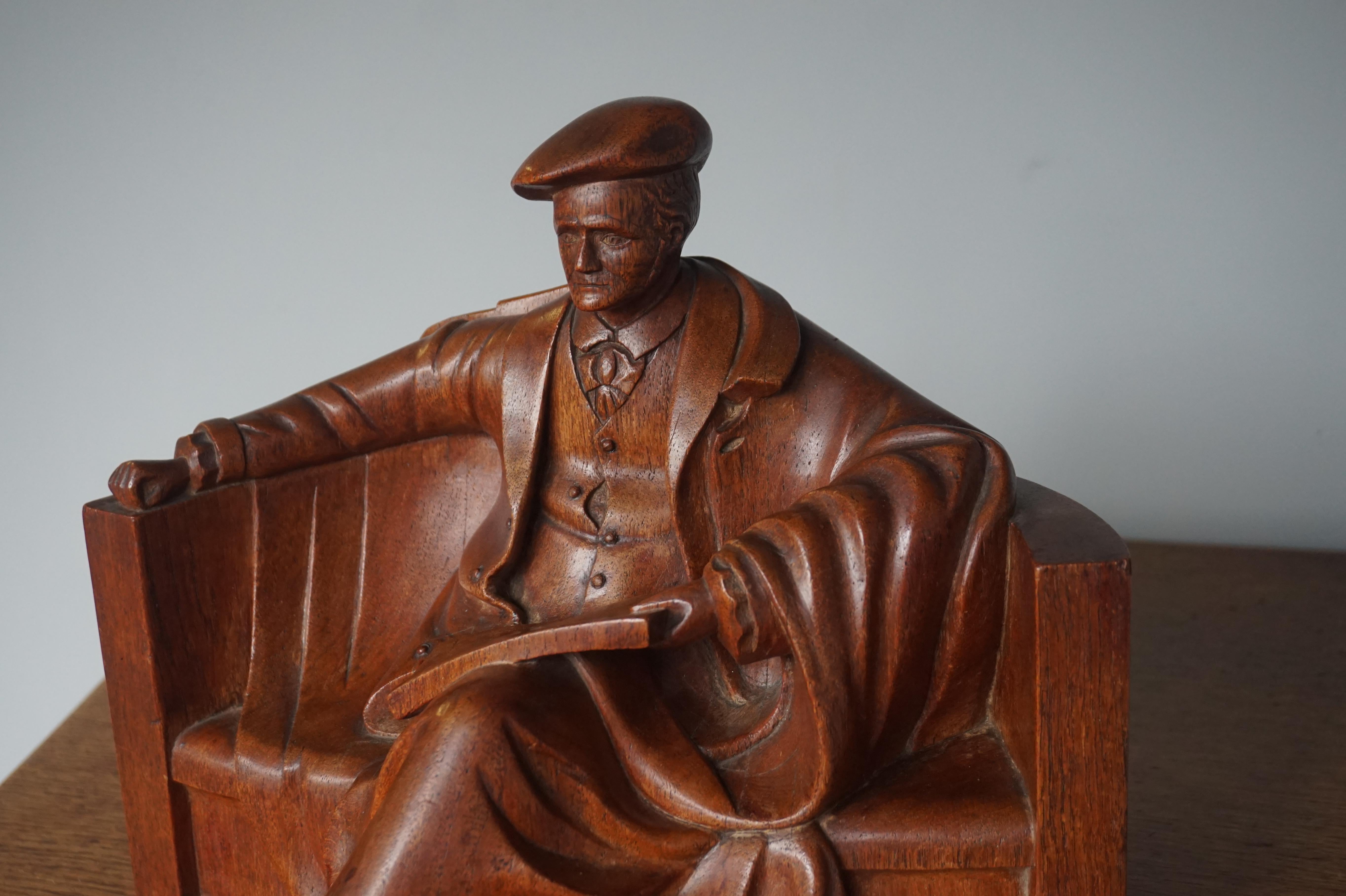 Unique & Stylish Sculpture of a Seated Scholar / Academic Made of Solid Teakwood In Good Condition In Lisse, NL