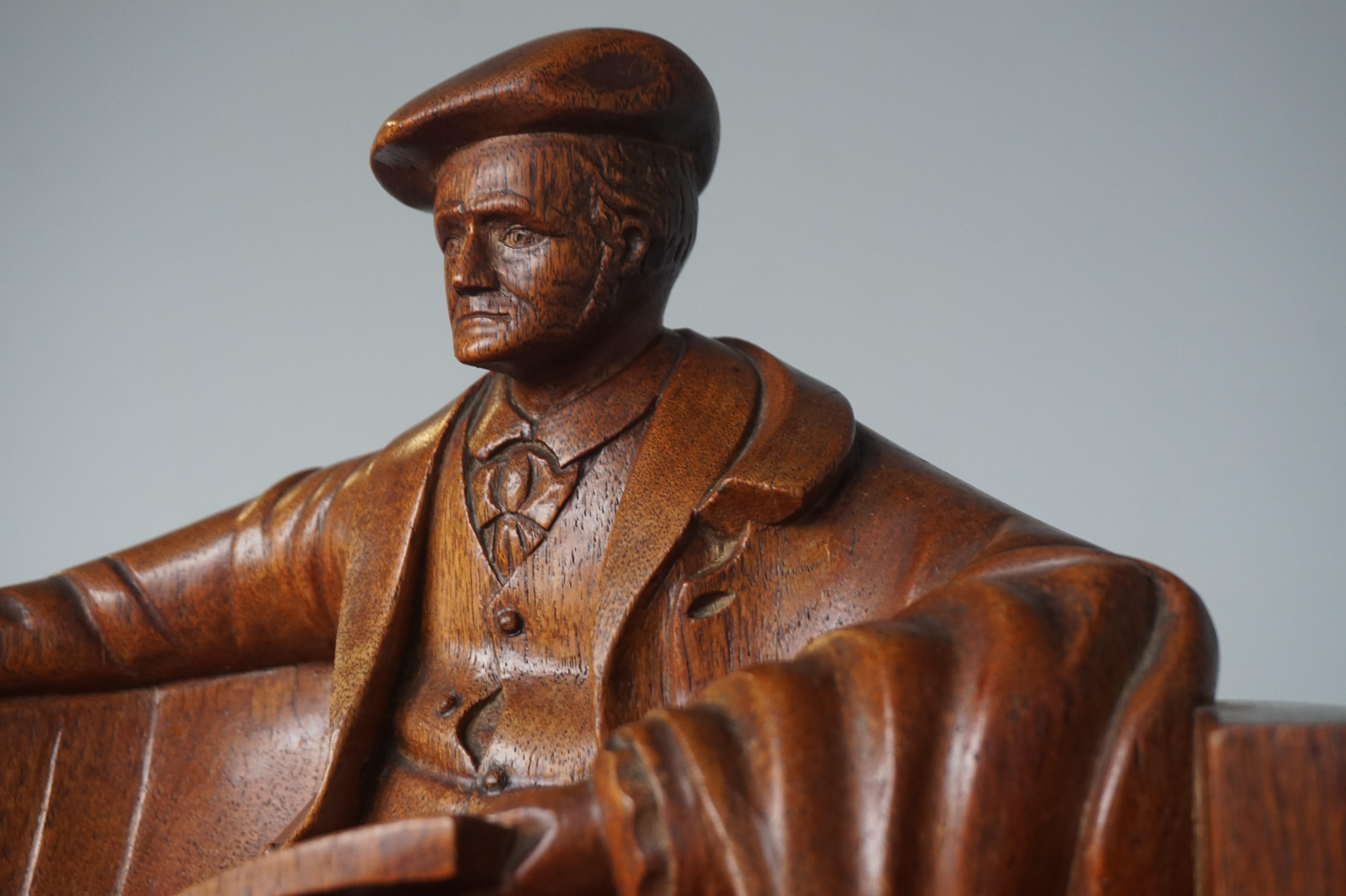 20th Century Unique & Stylish Sculpture of a Seated Scholar / Academic Made of Solid Teakwood