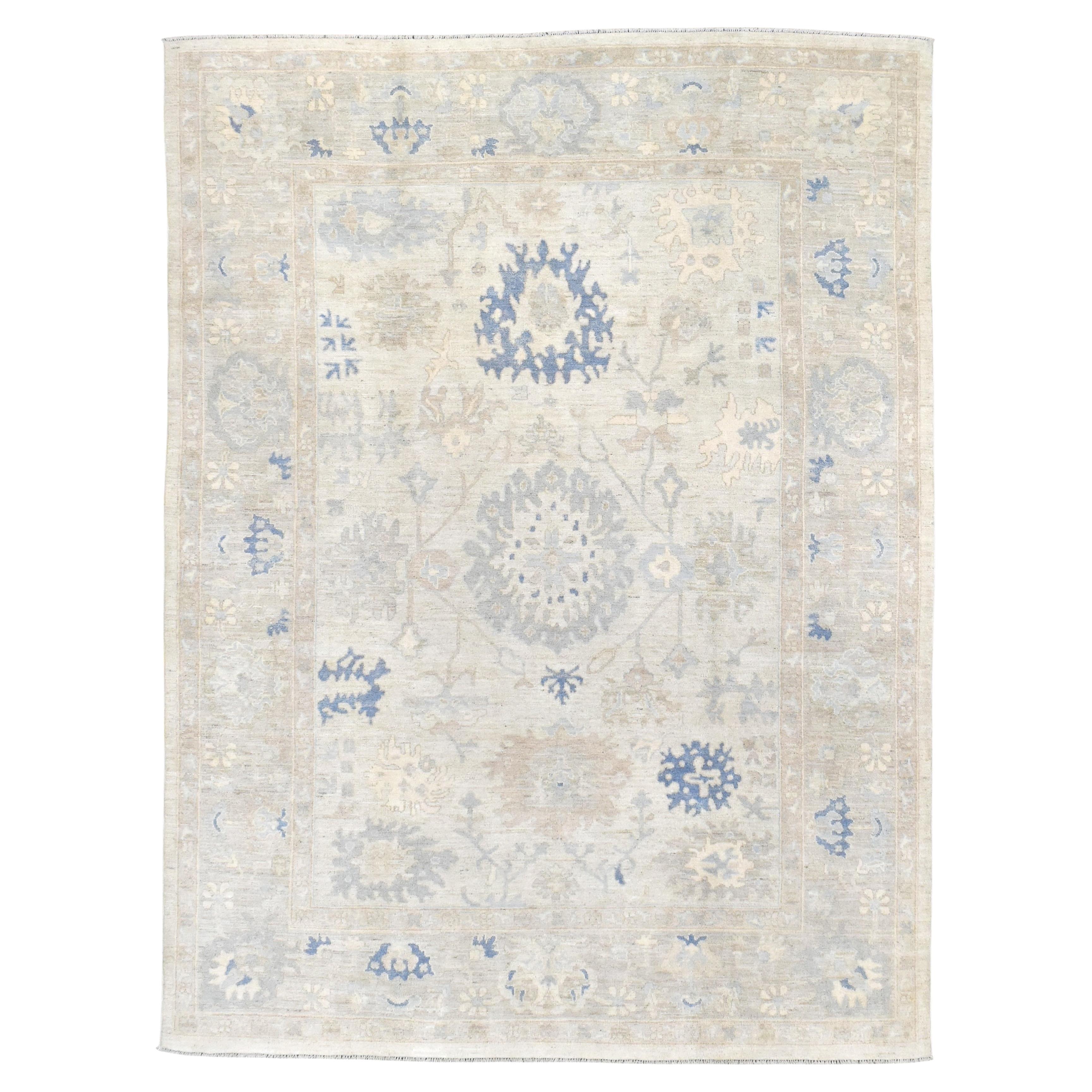 Unique Subtle Patterned Oushak Wool Rug 9'2''x12'2''